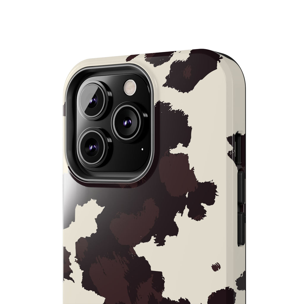 Cow Print Tough Phone Case — Brown Cream Protective Phone Cover