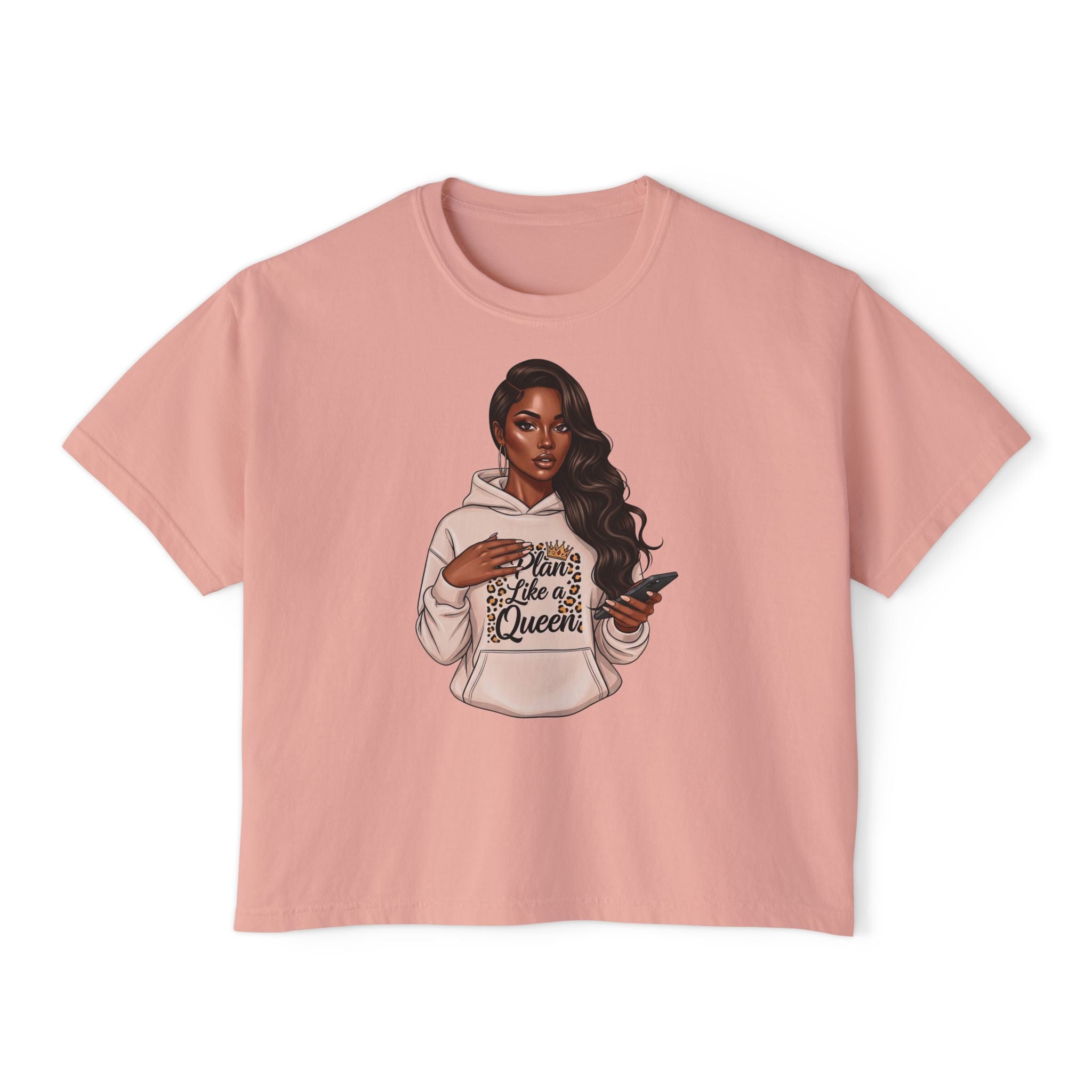 Boxy Tee — "Born to be a Queen" Graphic Crop T‑Shirt for Black Women