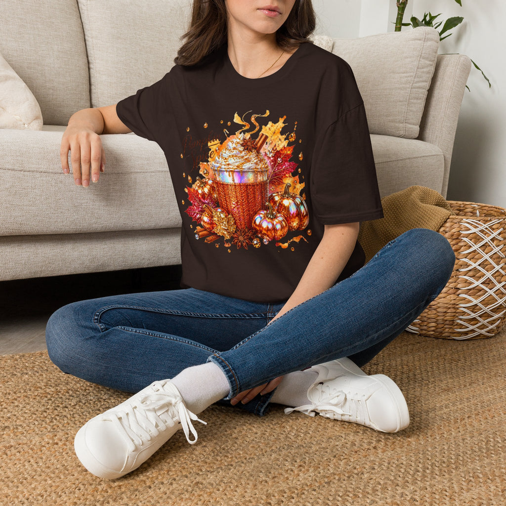 Pumpkin Spice Cup T-Shirt — Autumn Latte Fall Leaves Tee