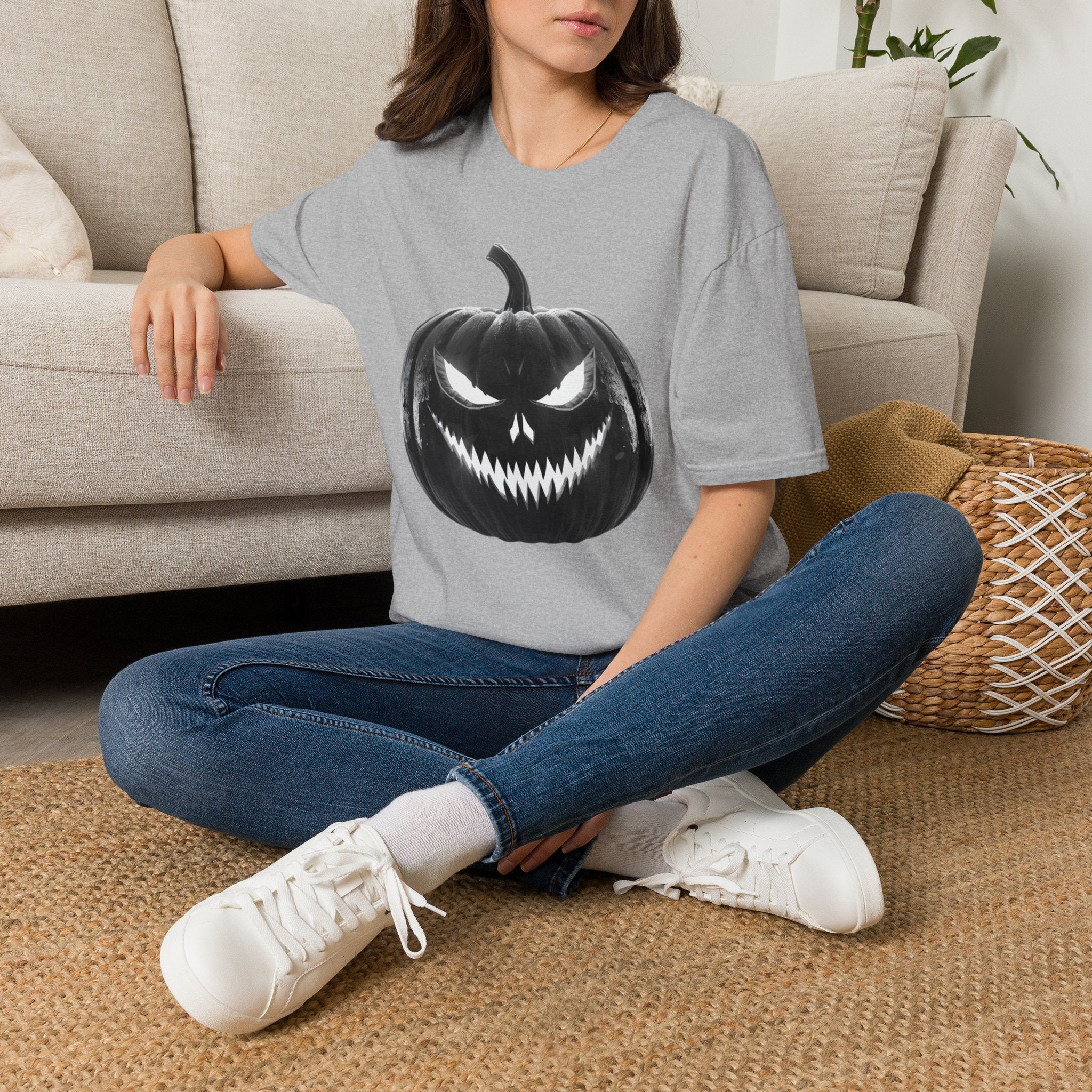 Halloween Jack-O'-Lantern T-Shirt — Spooky Black Pumpkin Graphic