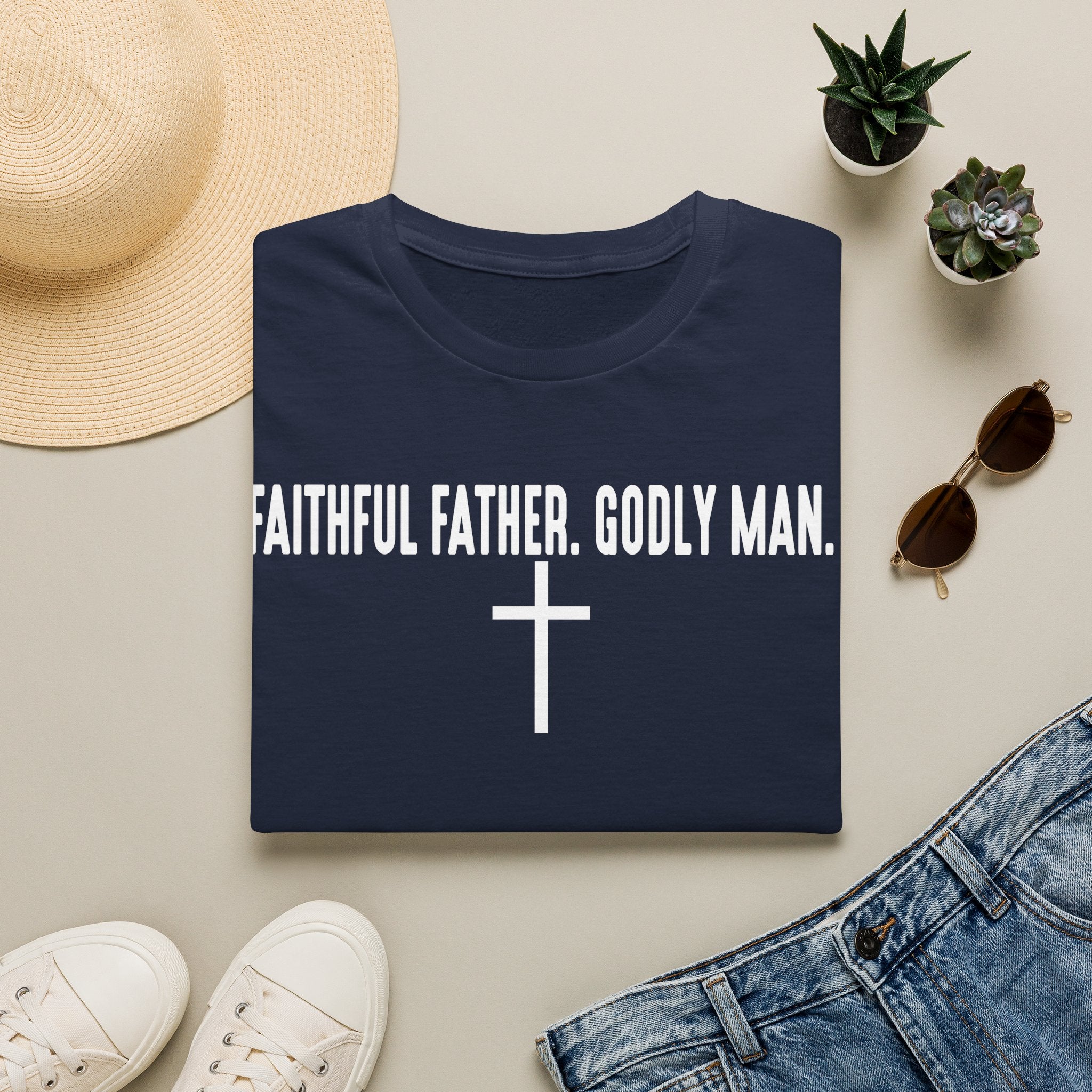 Faithful Father Godly Man T-Shirt – Christian Cross Tee for Dads & Men