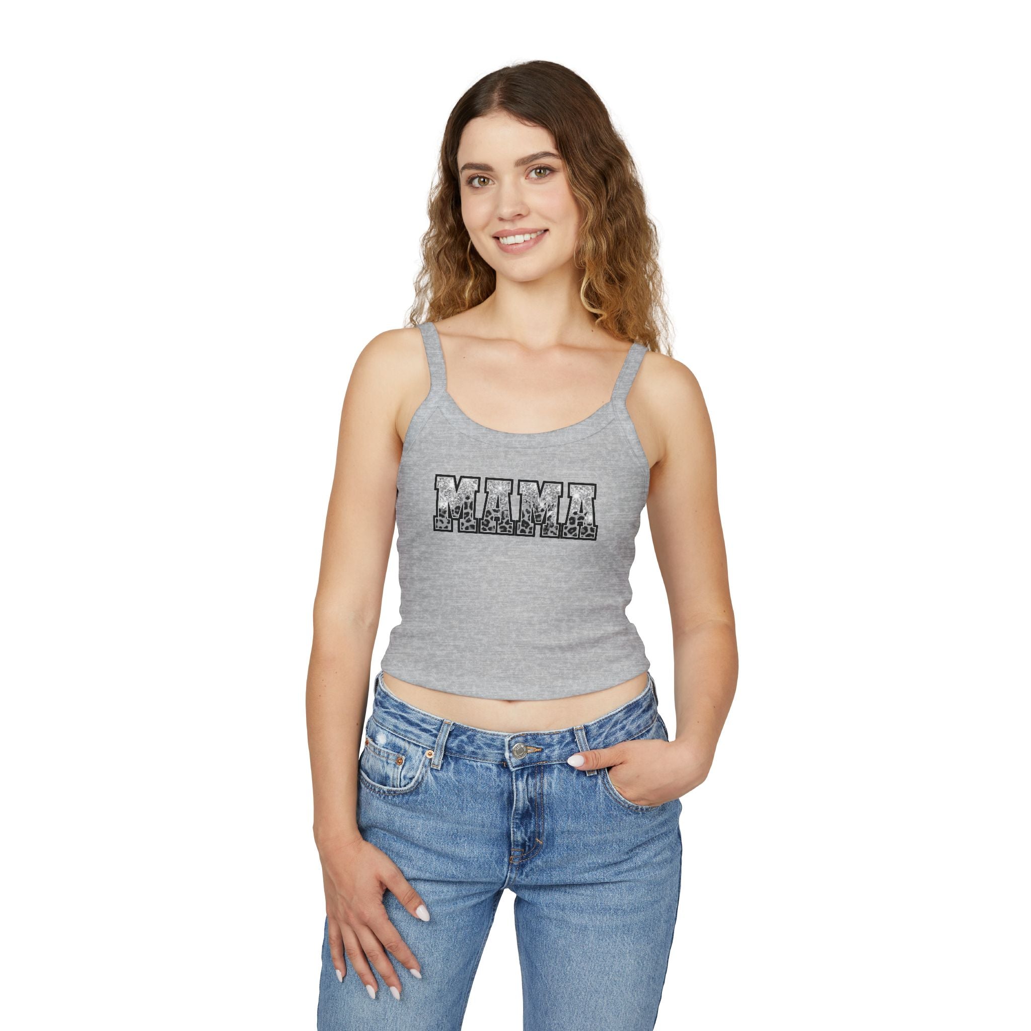 Mama Floral Crop Tank — Women's Spaghetti Strap 'MAMA' Graphic