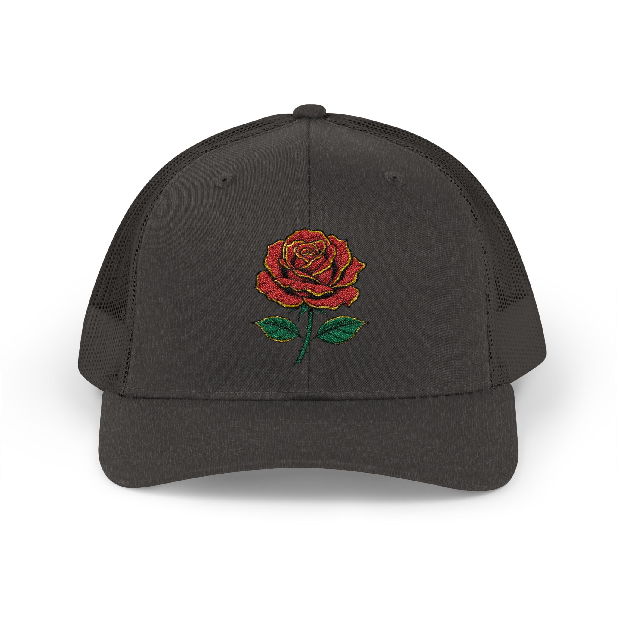 Embroidered Red Rose Trucker Cap