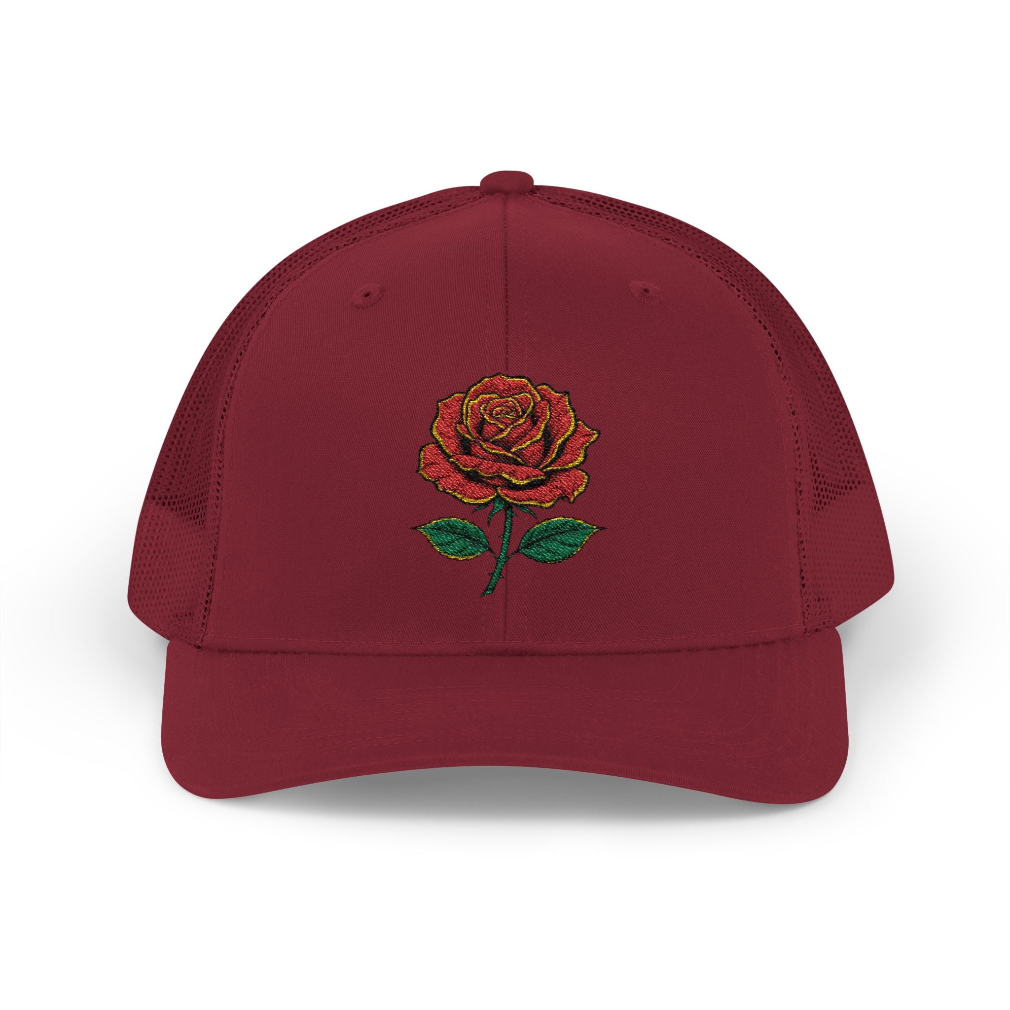 Embroidered Red Rose Trucker Cap