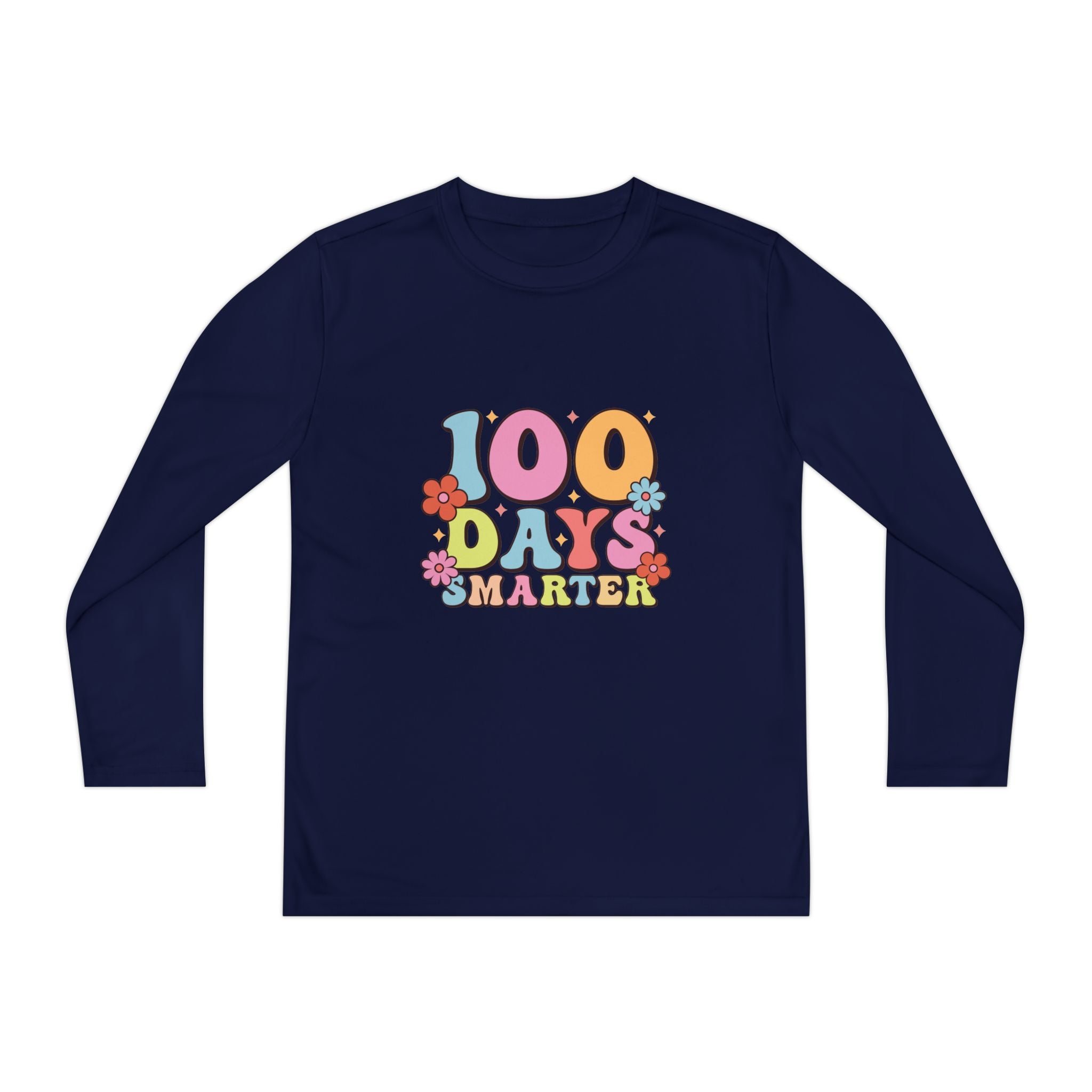 100 Days Smarter Youth Long Sleeve Tee — Retro Floral School Celebration Shirt