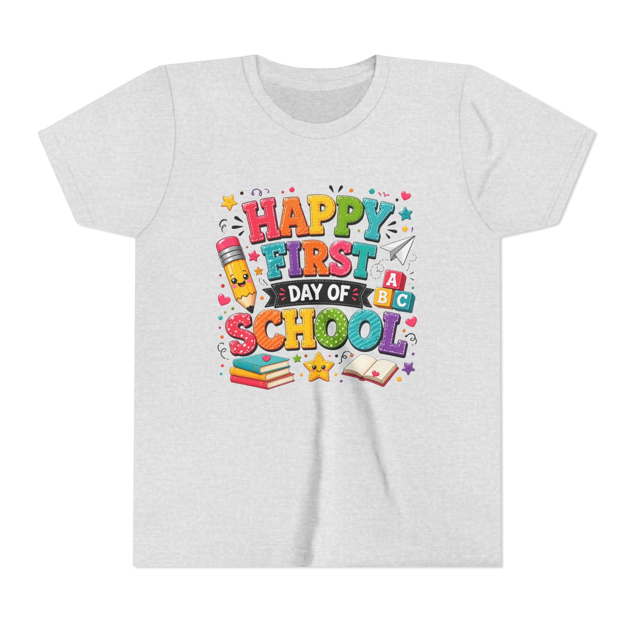 Youth Tee — "Happy First Day of School" Back-to-School Graphic Shirt