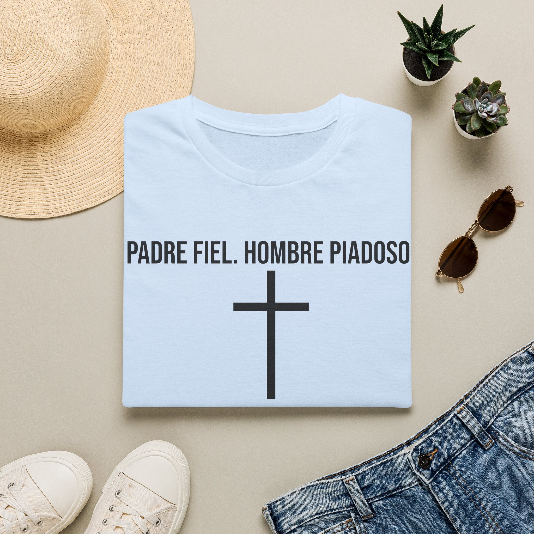 Padre Fiel, Hombre Piadoso T-Shirt — Spanish Christian Cross Tee