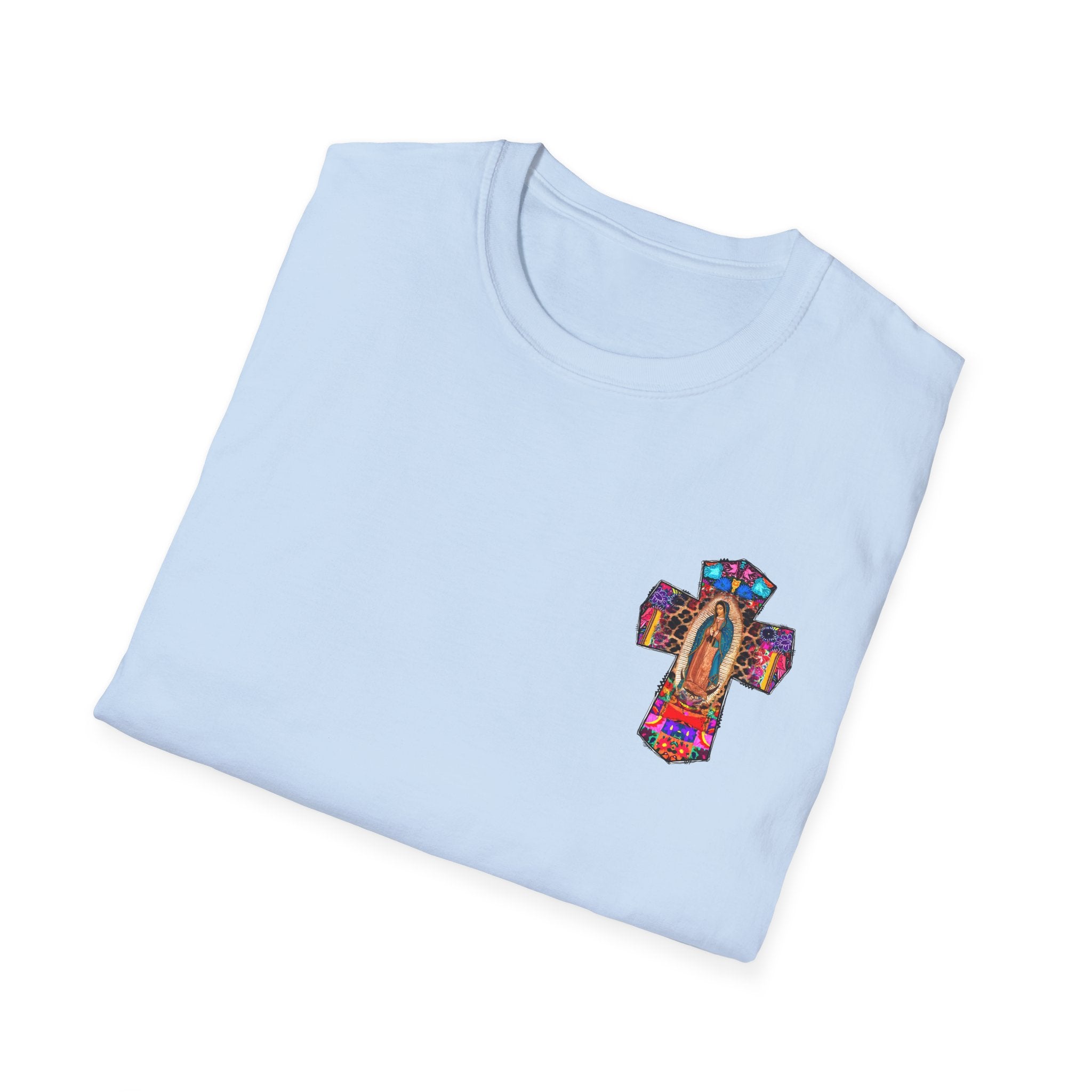 Our Lady of Guadalupe Cross T-Shirt — Colorful Mexican Folk Art Tee