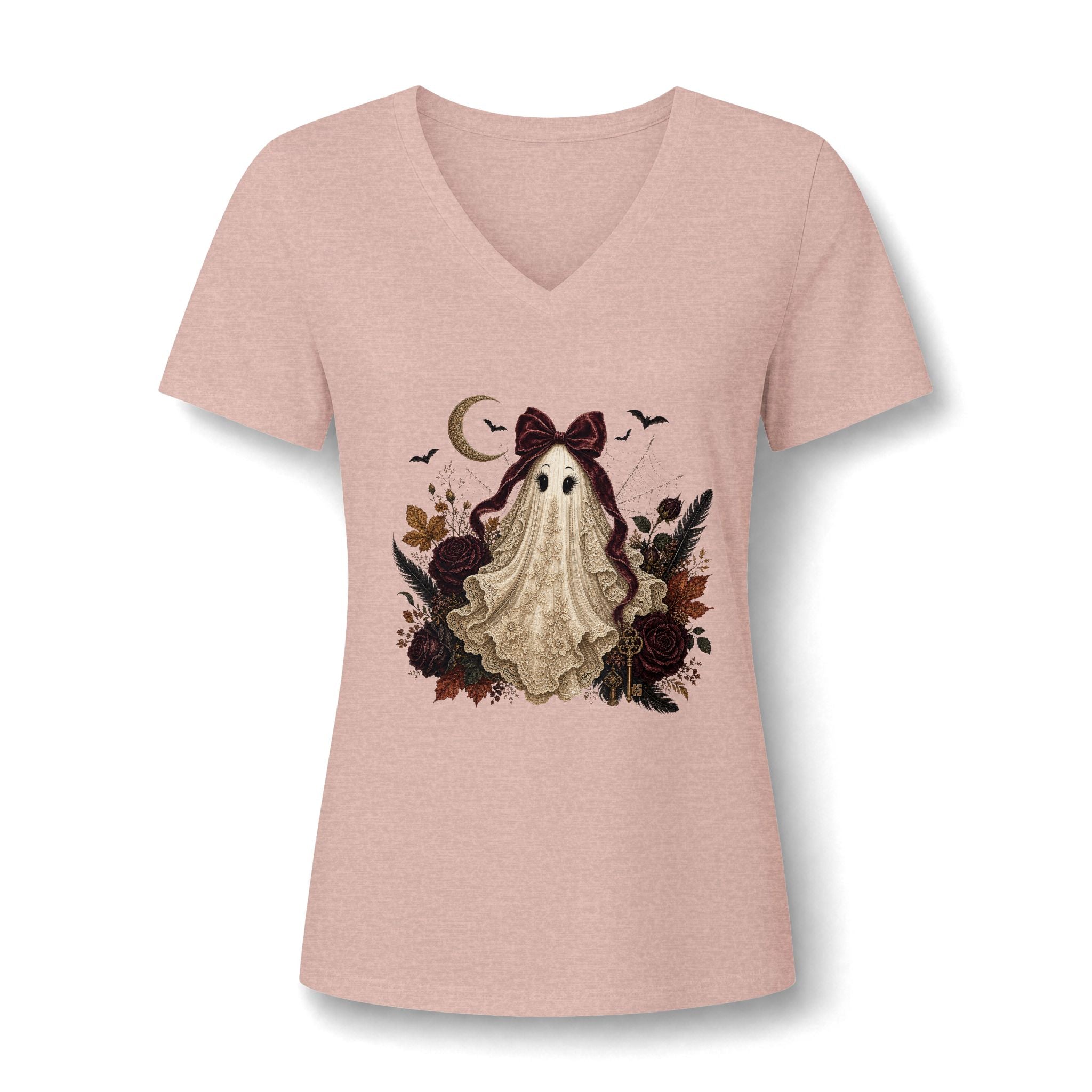 Ghost Girl V-Neck Tee — Cute Vintage Halloween Ghost Design