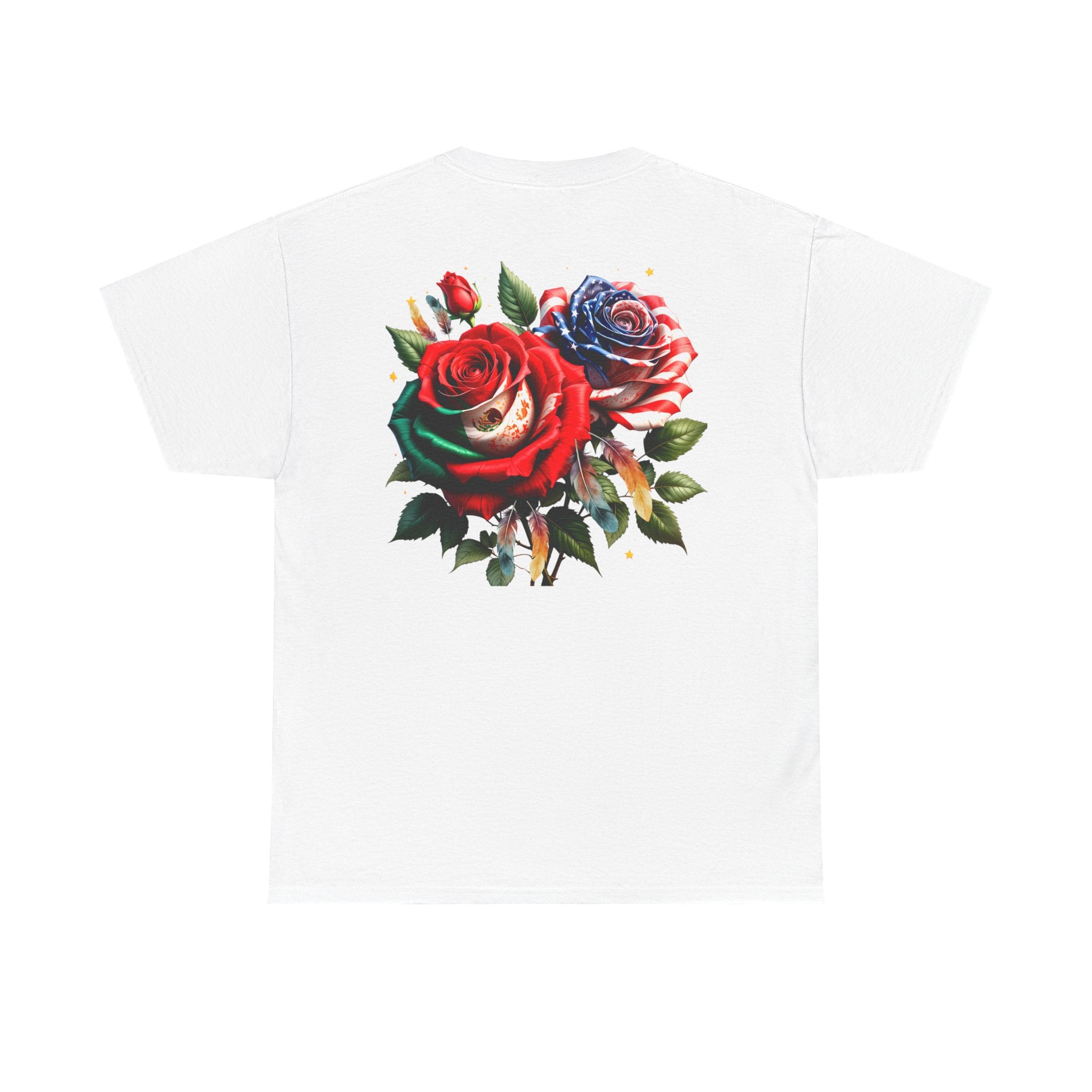 American & Italian Flag Tee with Vintage Rose Back — Patriotic Floral T-Shirt