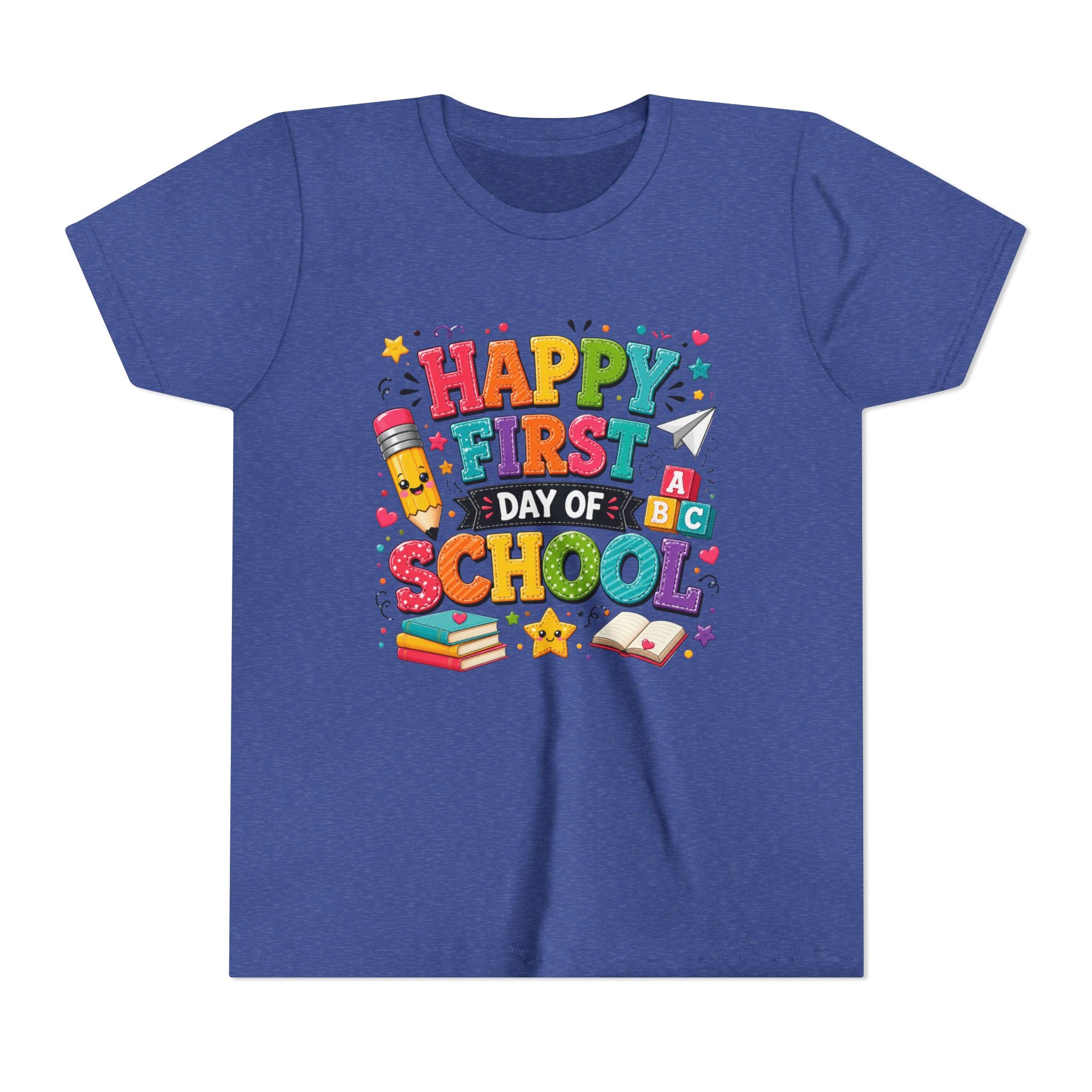 Youth Tee — "Happy First Day of School" Back-to-School Graphic Shirt