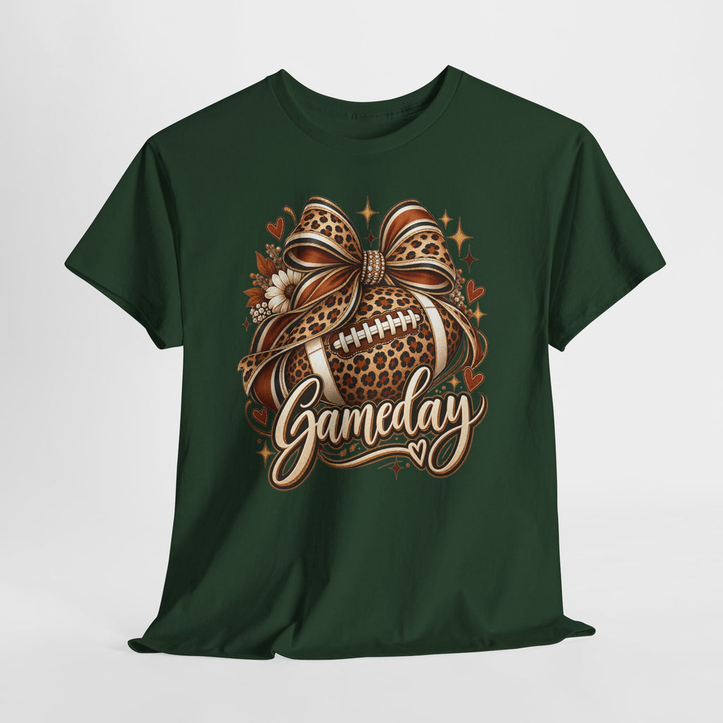 Gameday Football Tee — Leopard Print Football with Bow