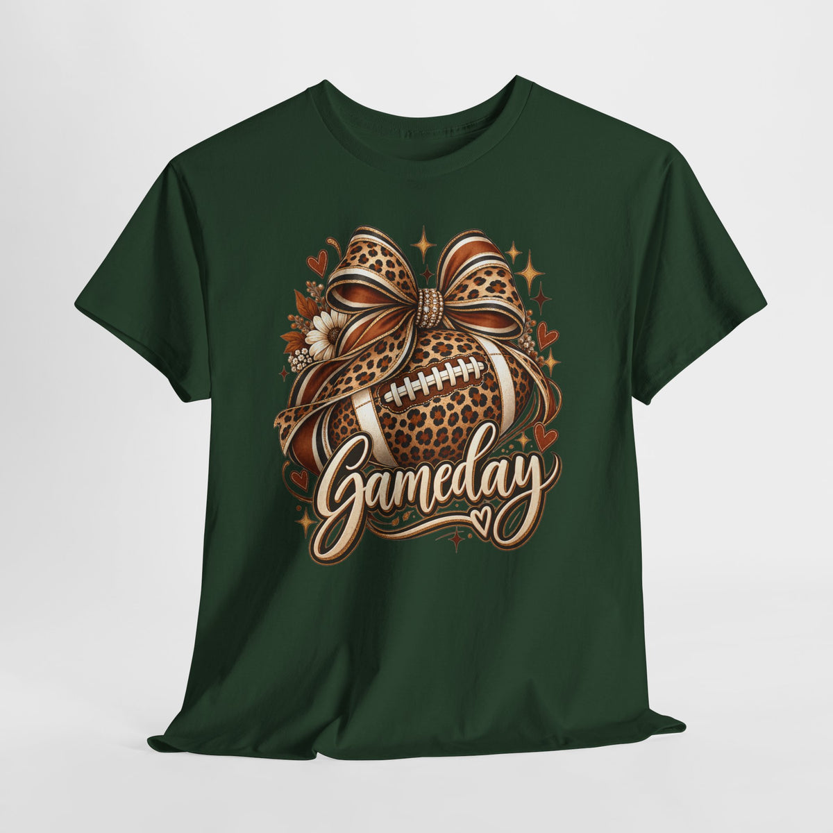 Gameday Football Tee — Leopard Print Football with Bow