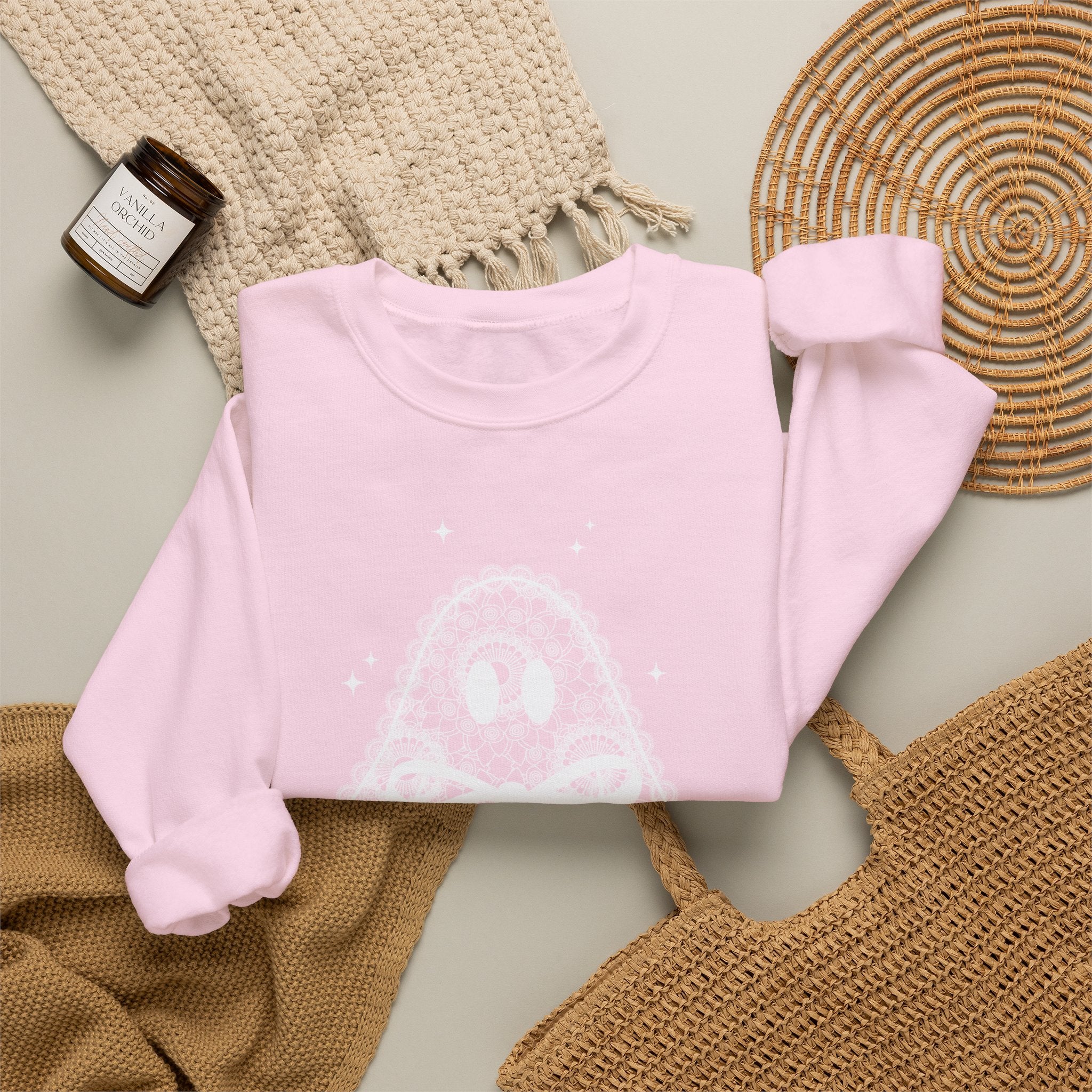 Crewneck Sweatshirt — Lace Ghost Illustration Cozy Halloween Pullover