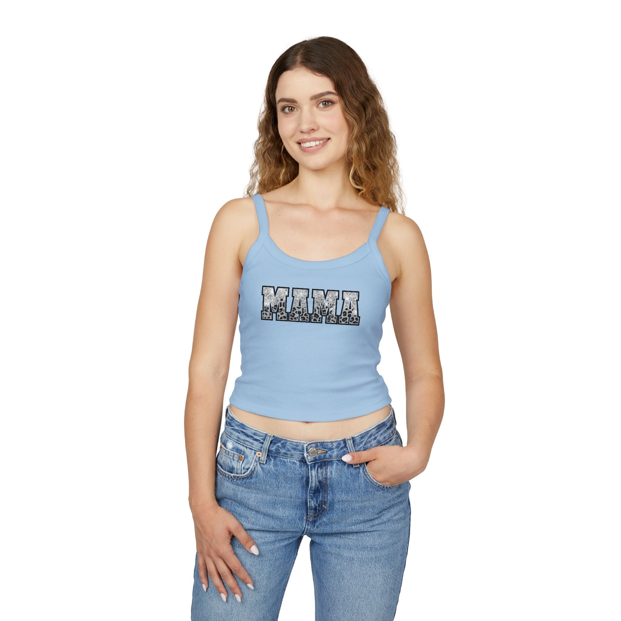 Mama Floral Crop Tank — Women's Spaghetti Strap 'MAMA' Graphic