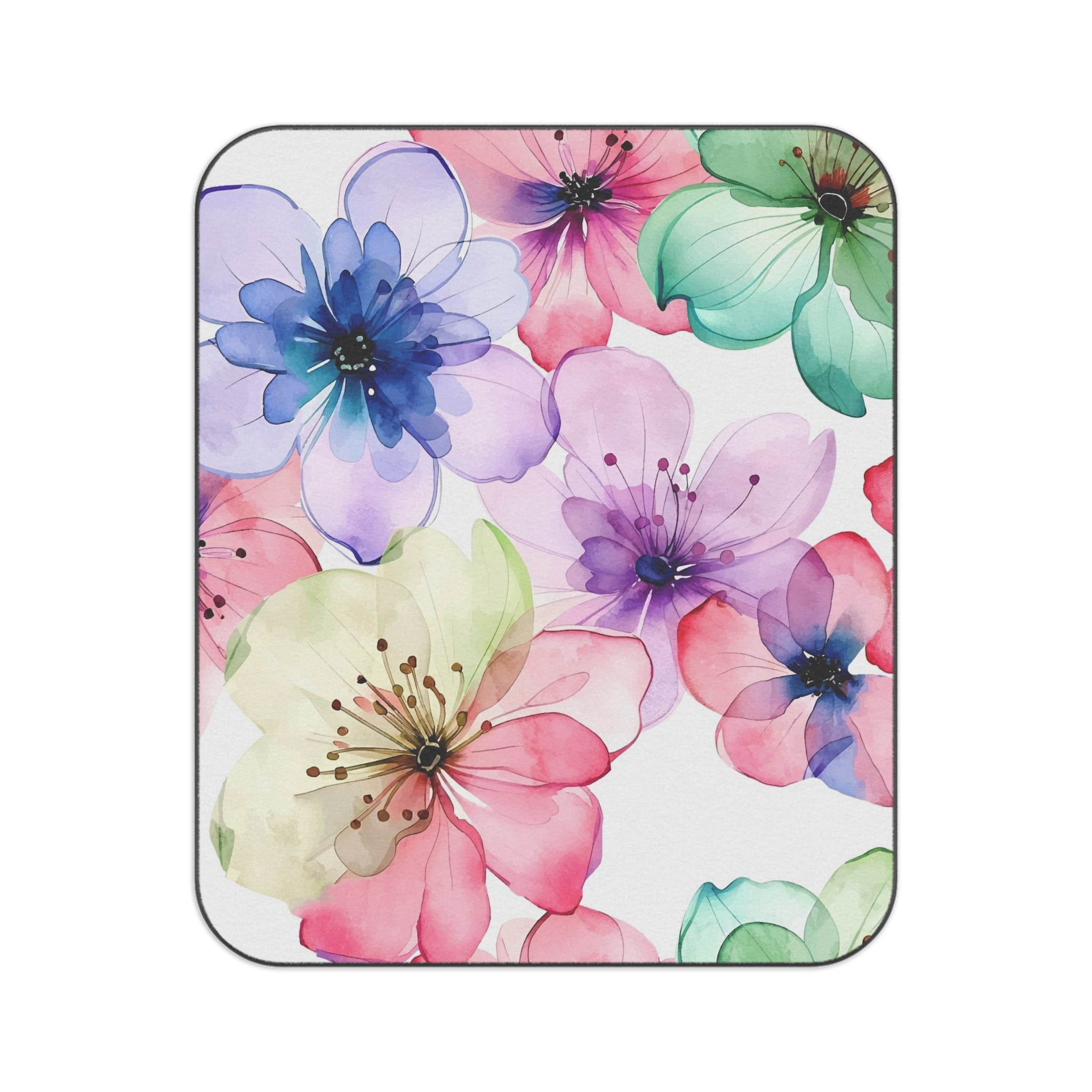 Watercolor Floral Picnic Blanket — Foldable Outdoor Blanket with Pastel Blossom Print