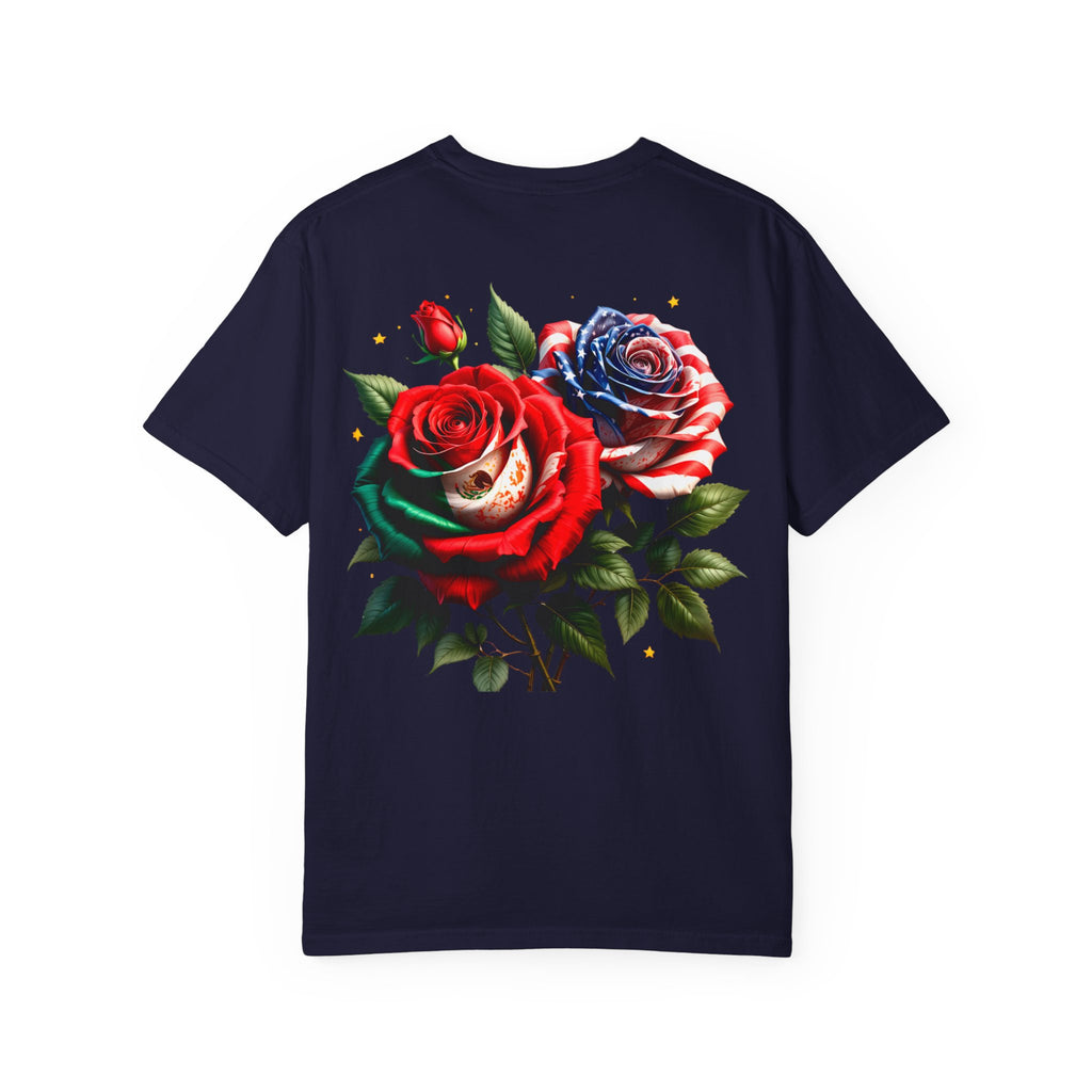 Rose Bouquet T-Shirt — Vintage Red & Blue Floral Back Graphic