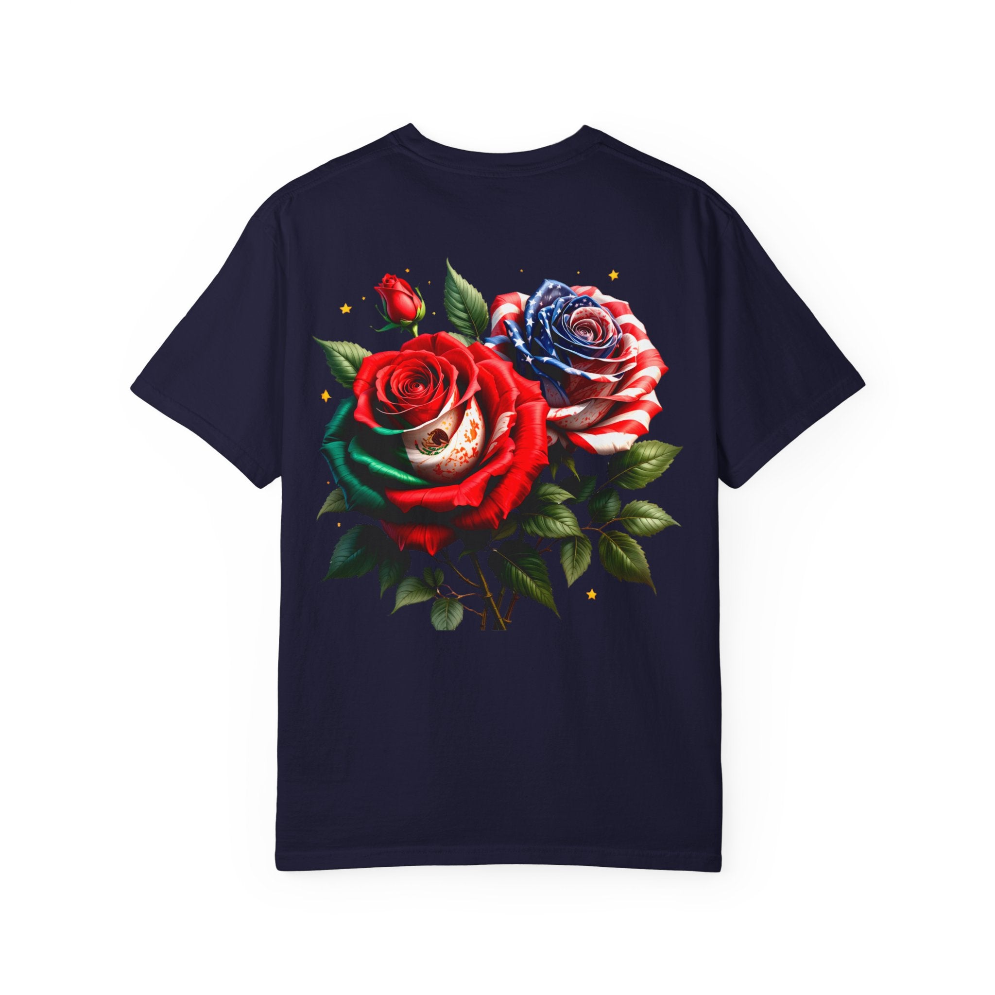 Rose Bouquet T-Shirt — Vintage Red & Blue Floral Back Graphic