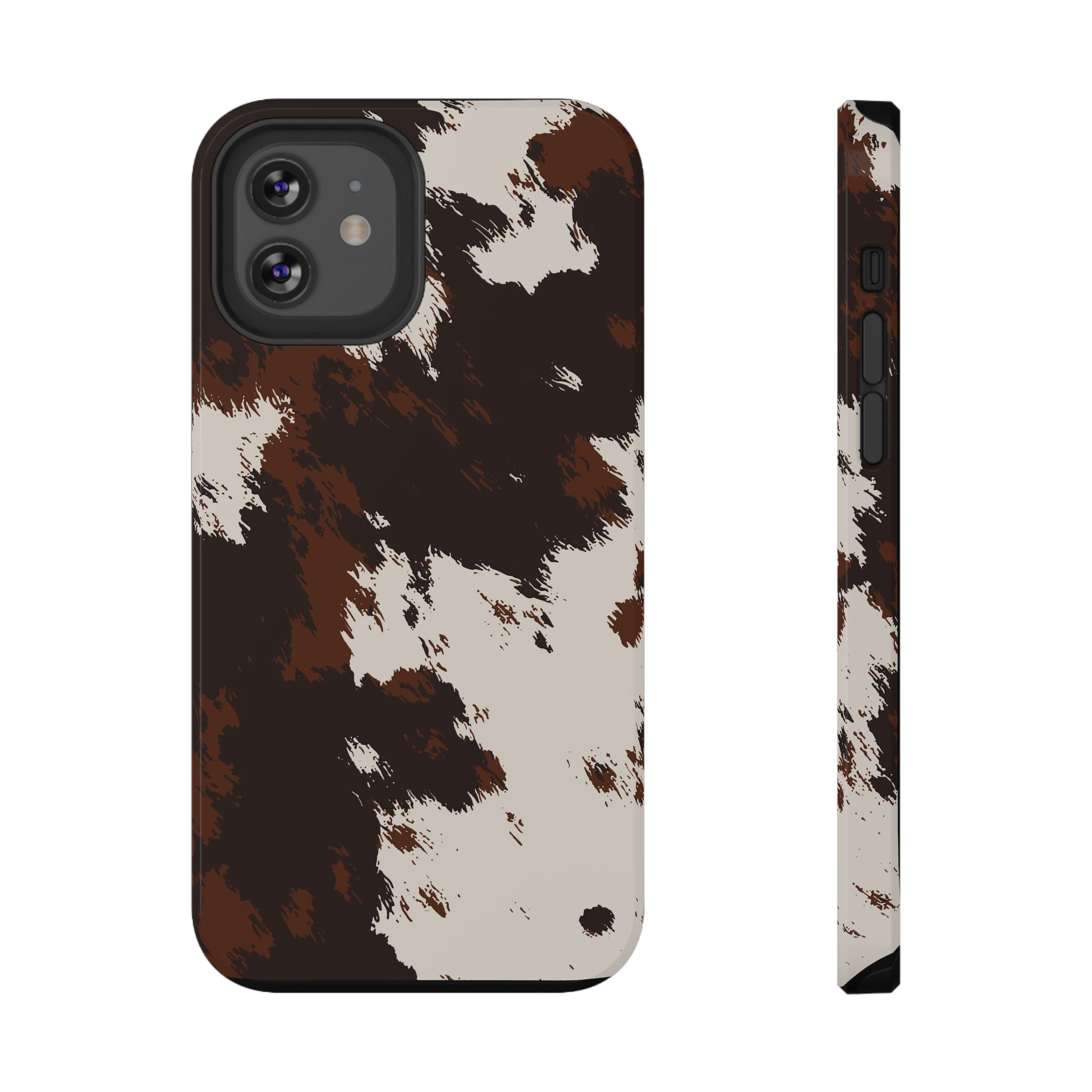 Cowhide Print Impact Phone Case — Brown & Cream Protective Cover