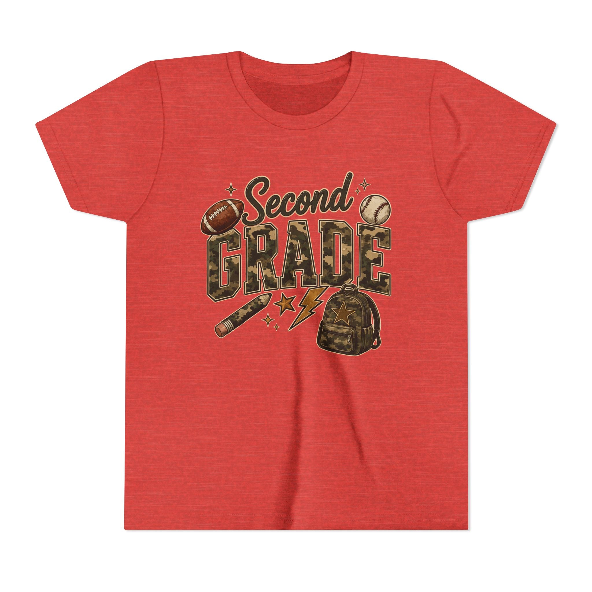 Second Grade Youth Tee — Back-to-School Sports & Backpack Design