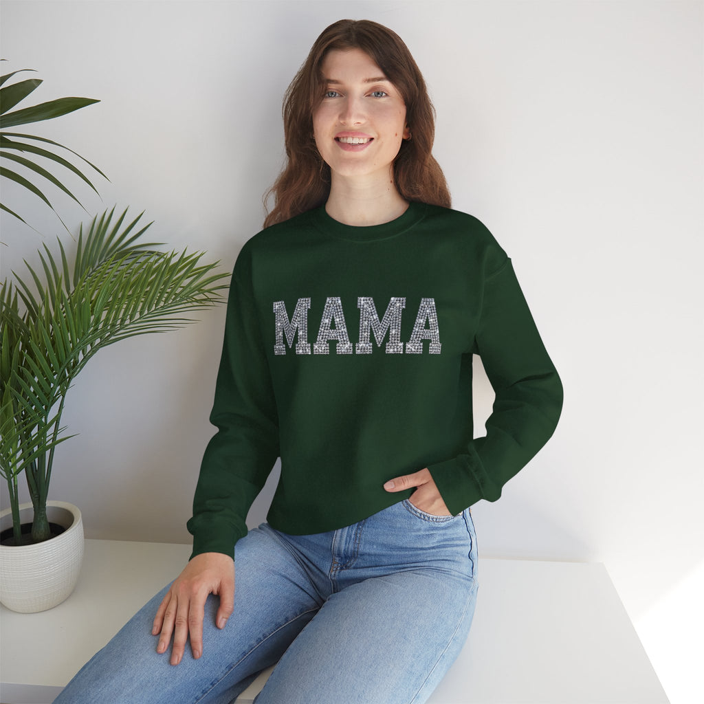 Mama Crewneck Sweatshirt — Casual Glitter Block Letter Mom Pullover