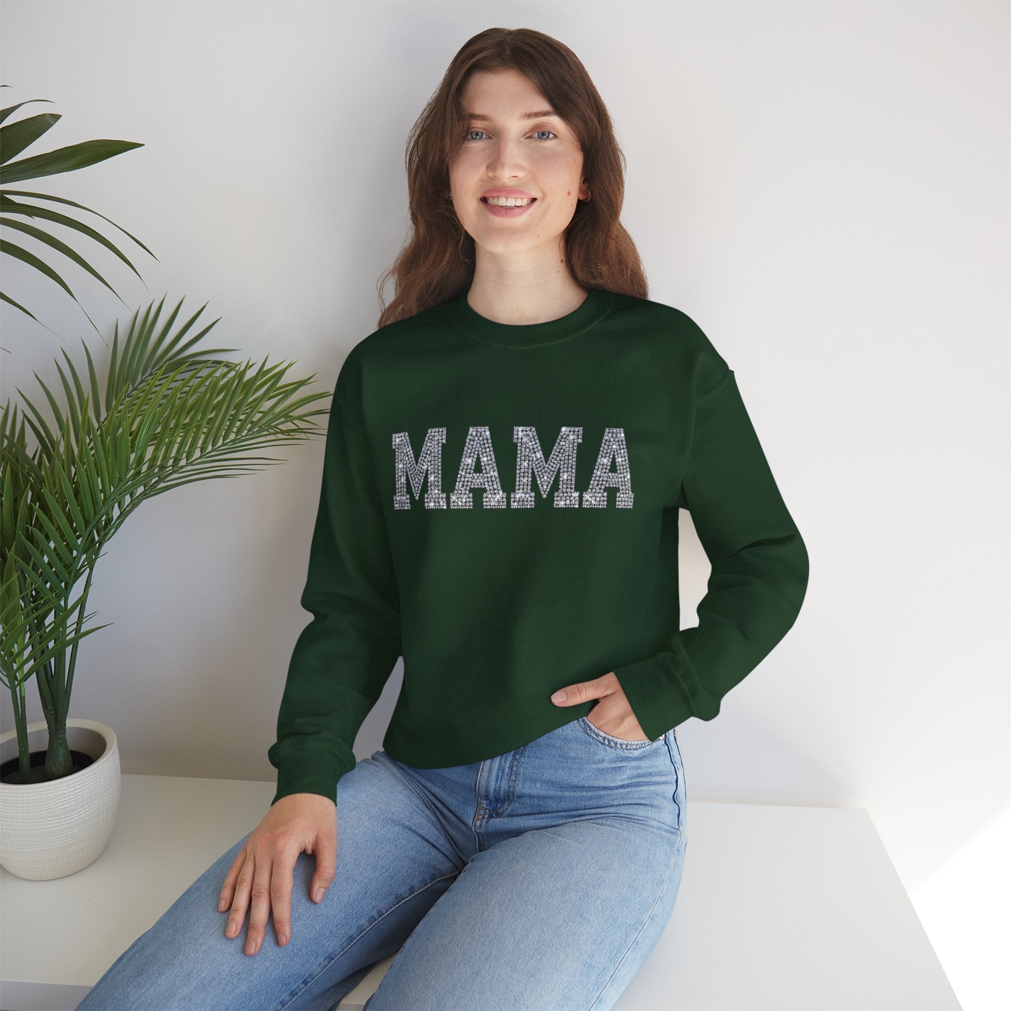 Mama Crewneck Sweatshirt — Casual Glitter Block Letter Mom Pullover