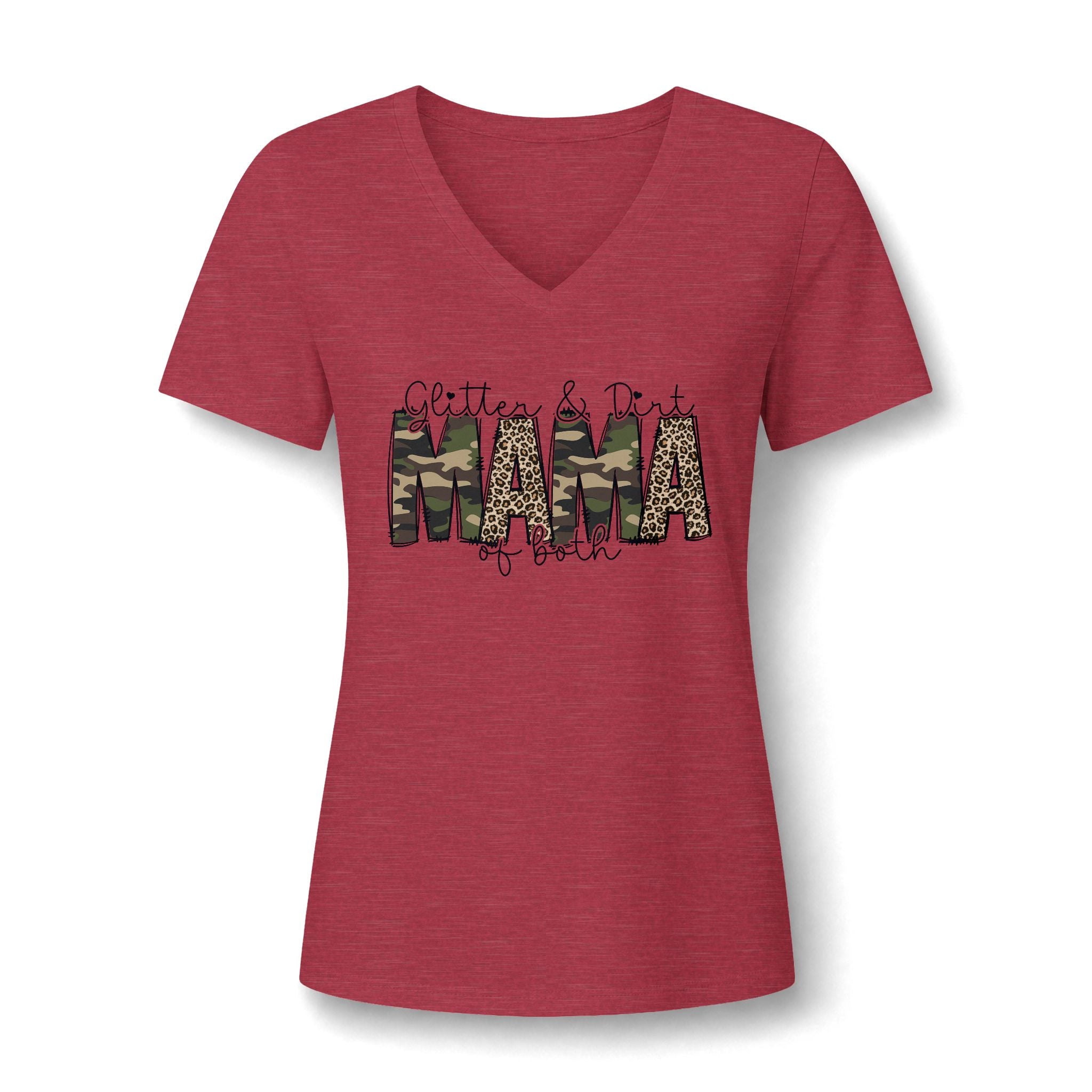 MAMA Camouflage & Leopard V-Neck Tee — Camo Animal Print Mom Shirt