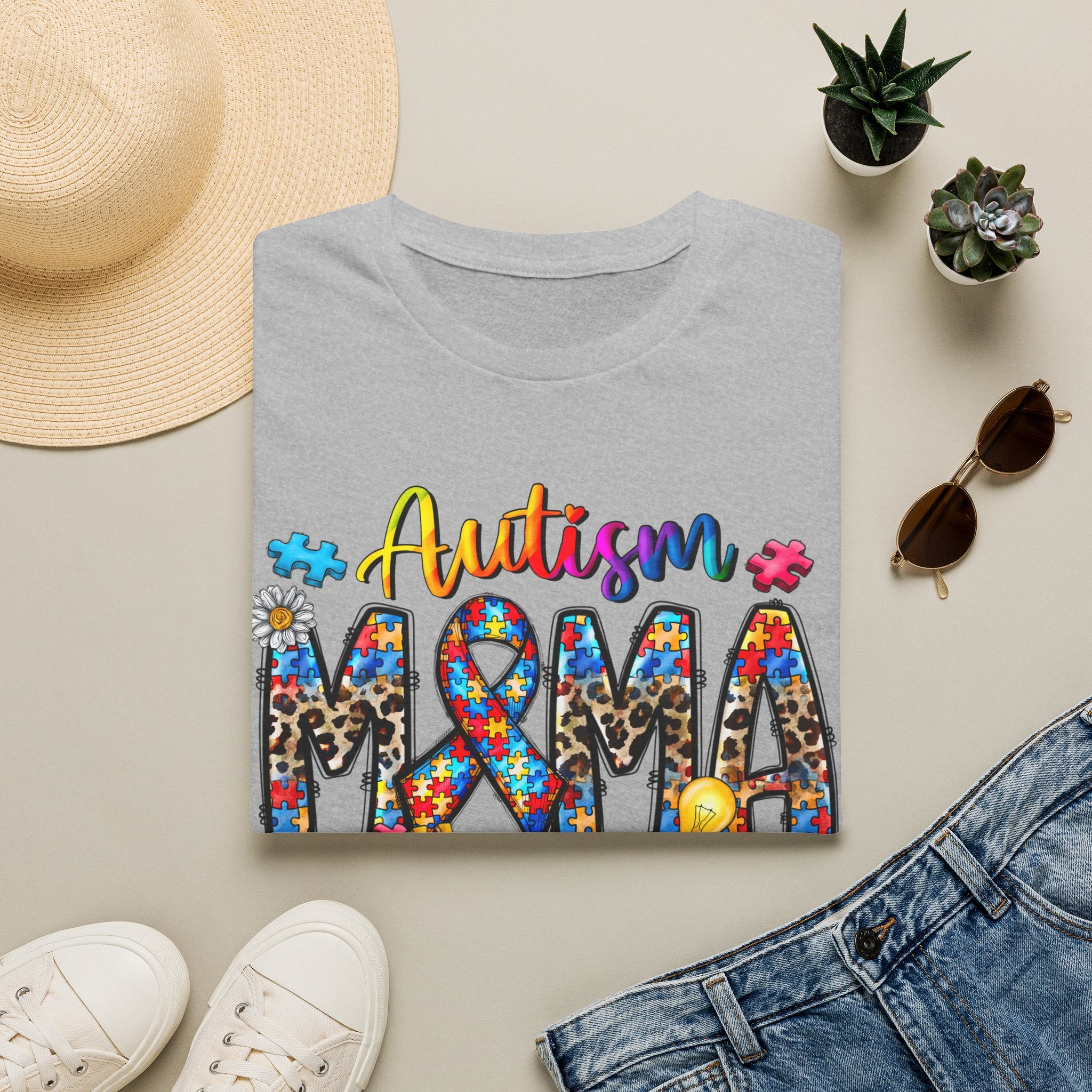 Autism Mama T-Shirt - Colorful Puzzle Ribbon Support Tee