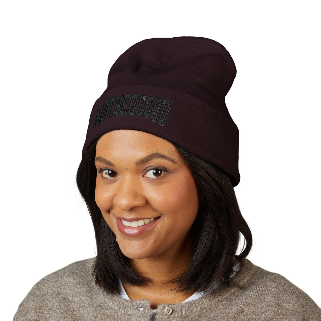 Motherhood Embroidered Cuffed Beanie — Cozy Mom Knit Hat
