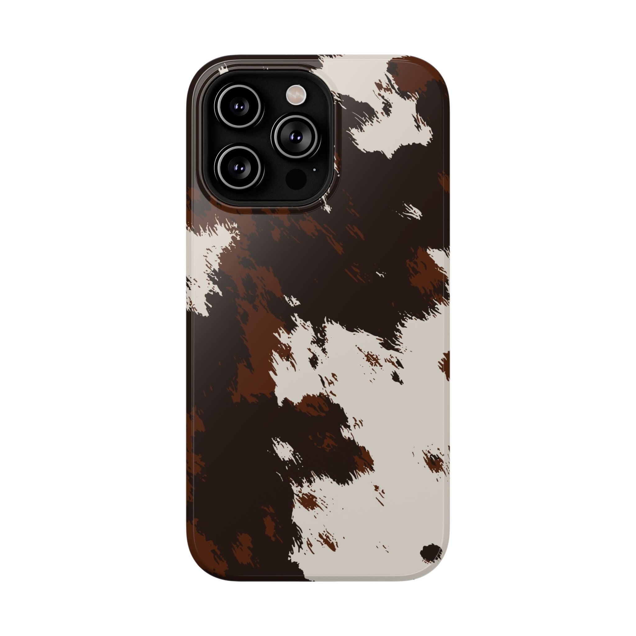 Cowhide Print Impact Phone Case — Brown & Cream Protective Cover