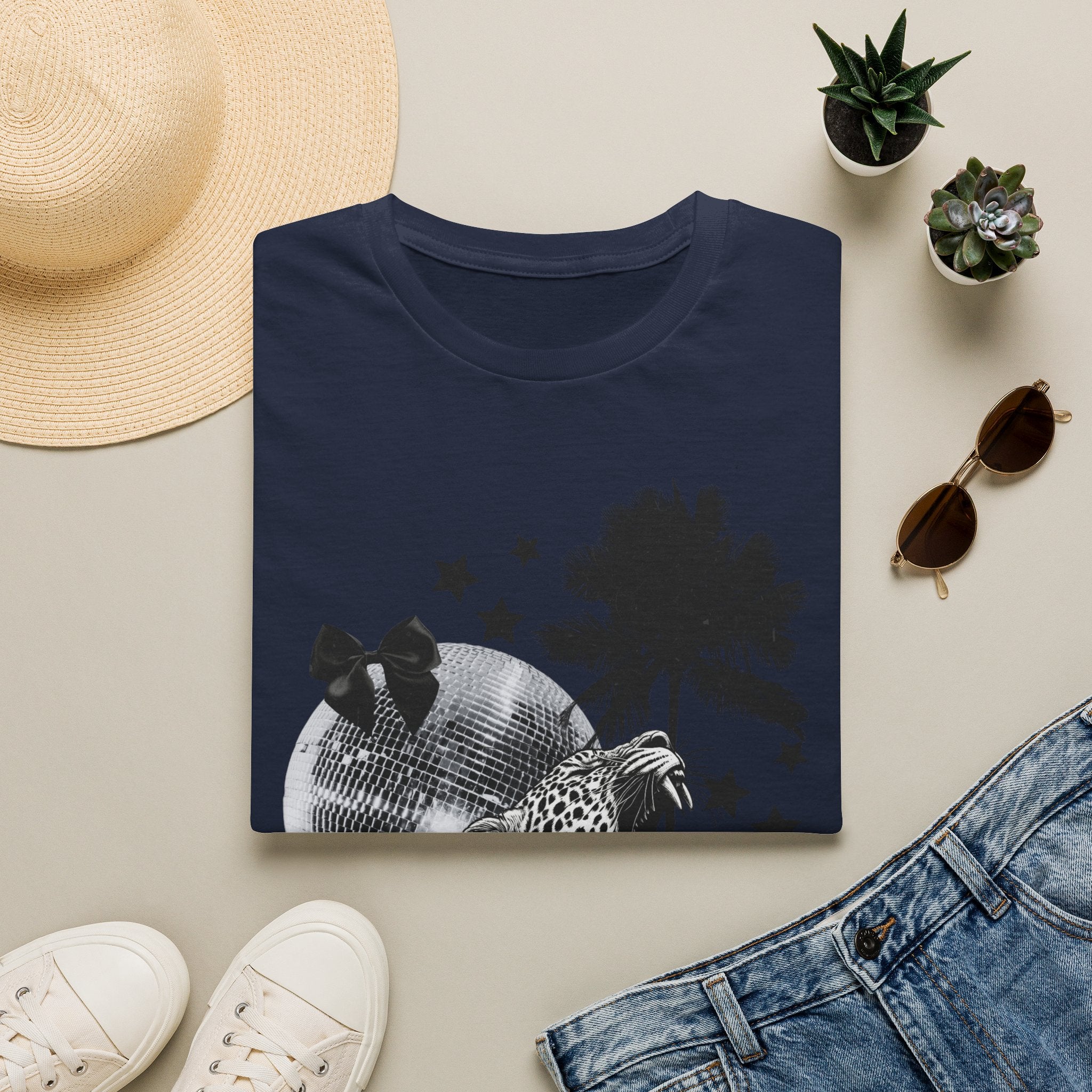 T-Shirt — Retro Disco Leopard Palm Tree Graphic Tee