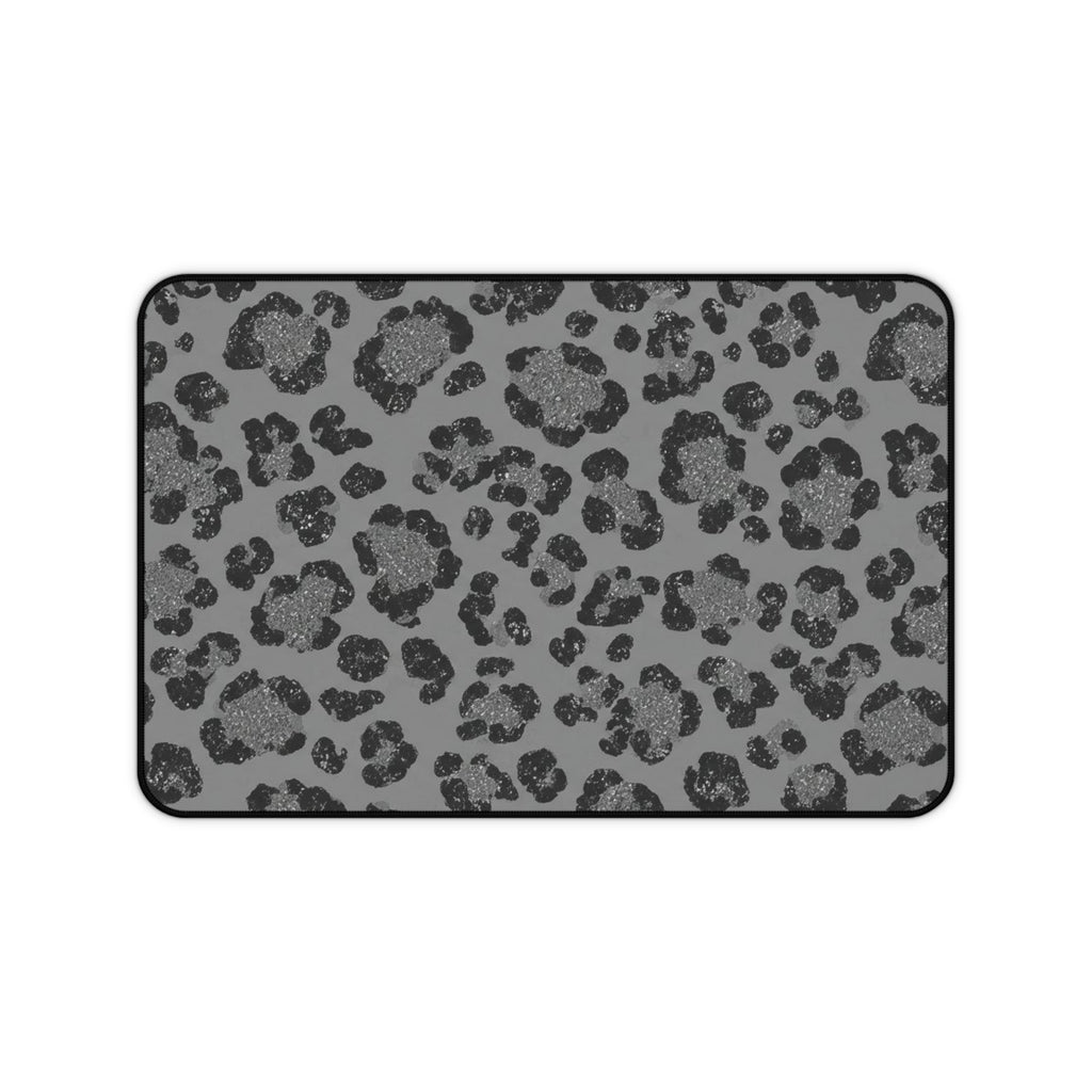Grey Leopard Print Desk Mat — Stylish Anti-Slip Mouse Pad