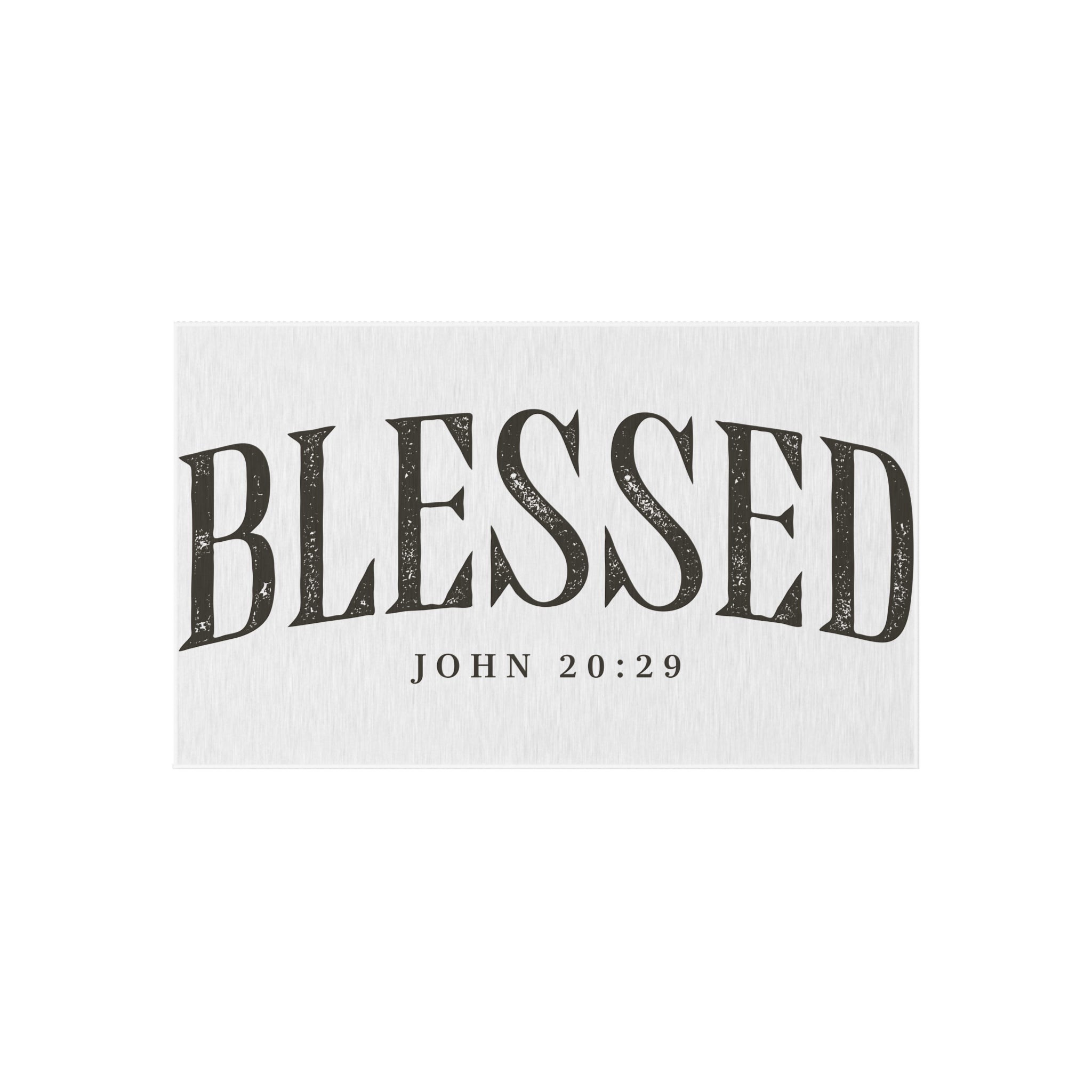 Blessed Outdoor Rug — "BLESSED" with John 20:29 Doormat