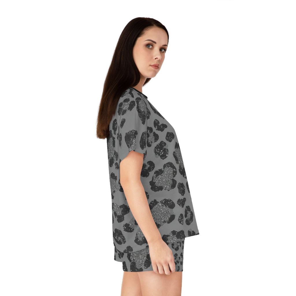 Leopard Print Women's Short Pajama Set — Cozy Gray Animal Print Sleepwear