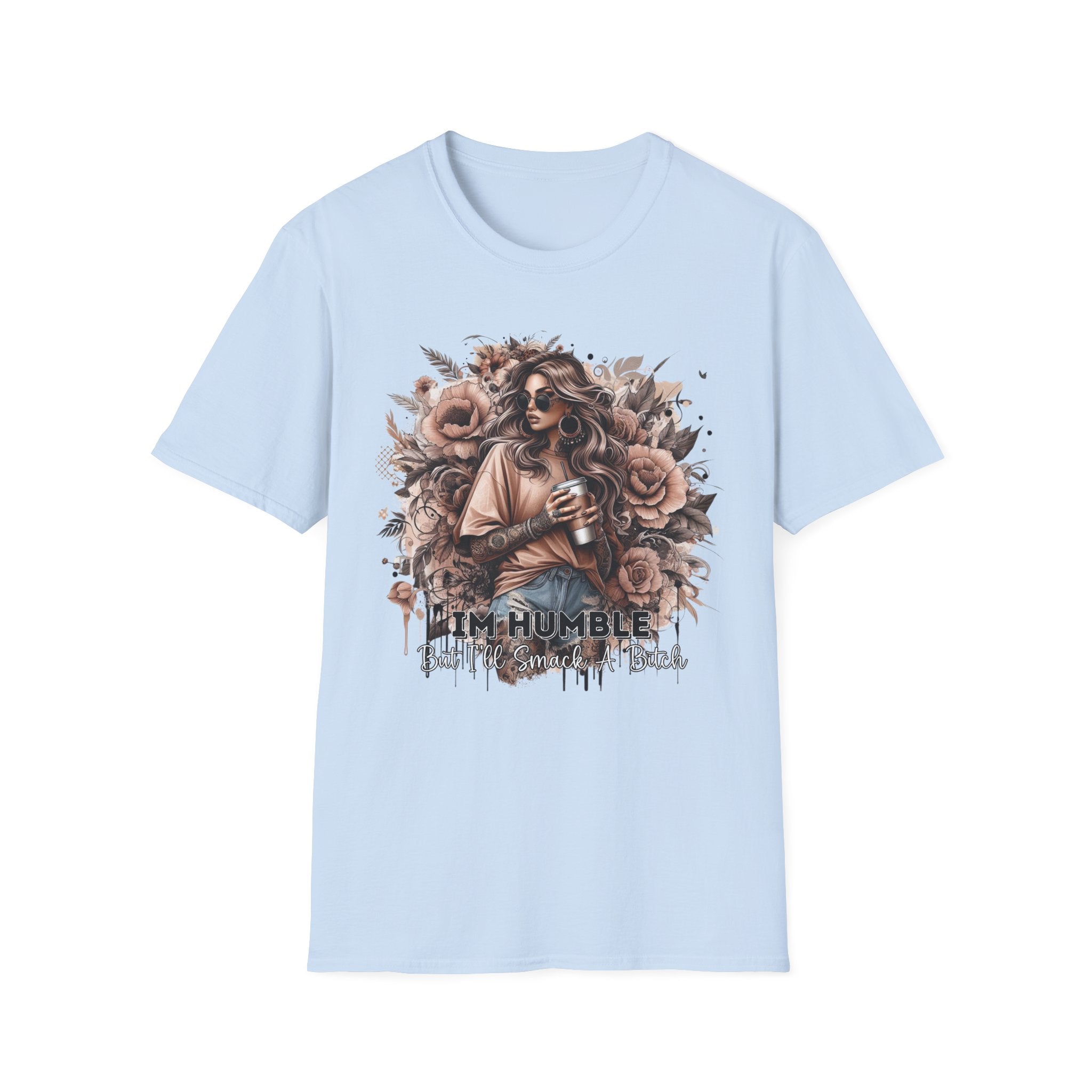 Graphic T-Shirt - 'Stay Humble' Floral Girl Vintage Coffee Tee