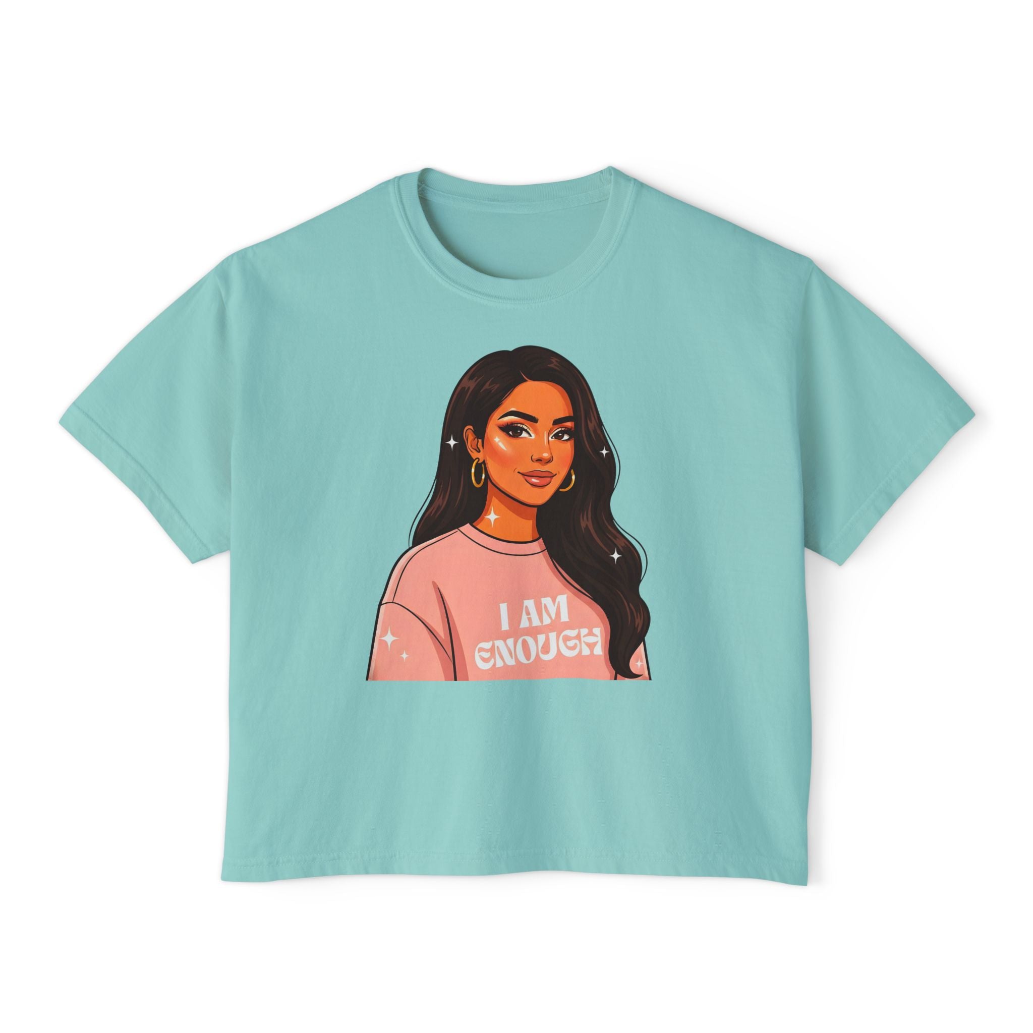 I Am Enough Boxy Tee — Empowering Women's Graphic Cropped T-Shirt