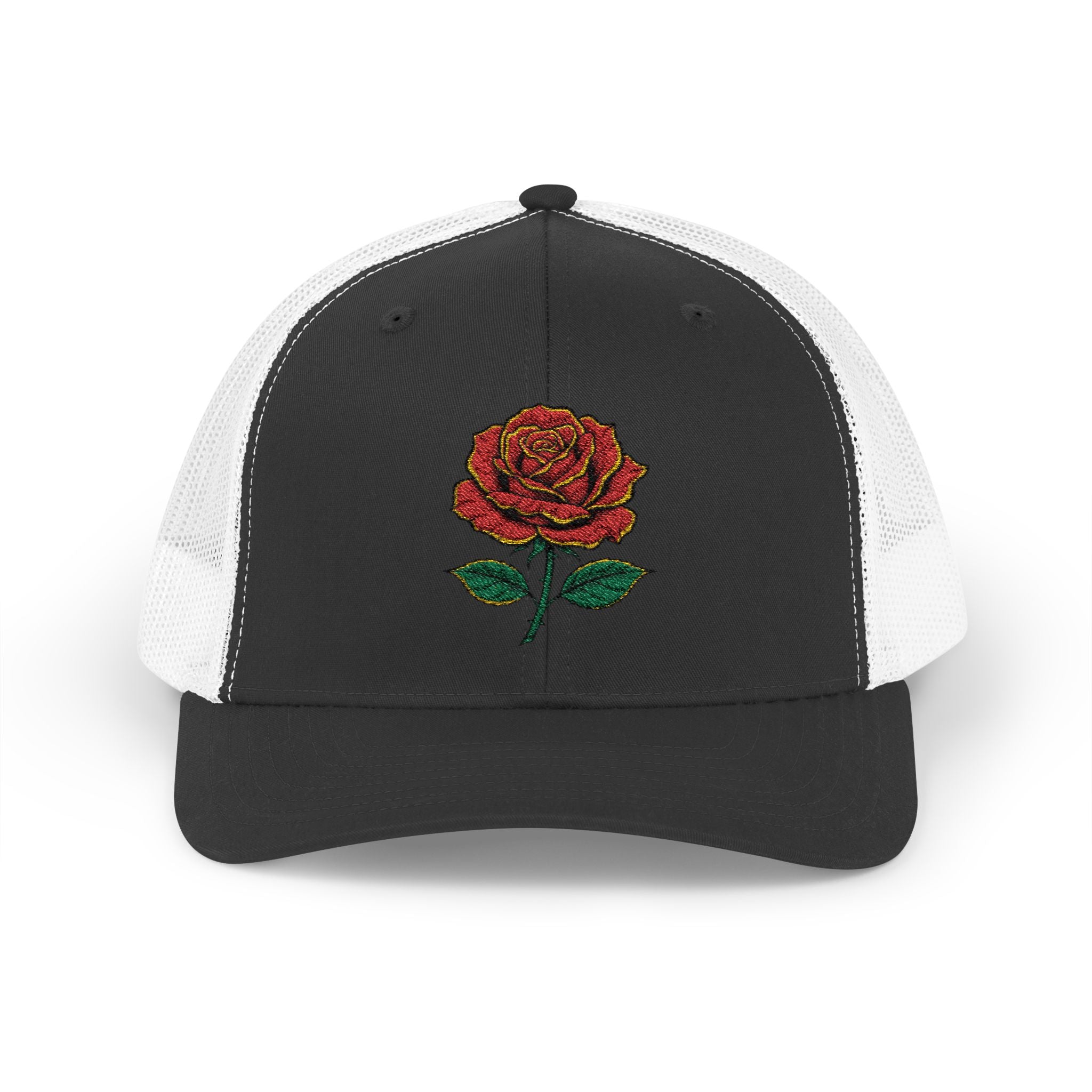 Embroidered Red Rose Trucker Cap