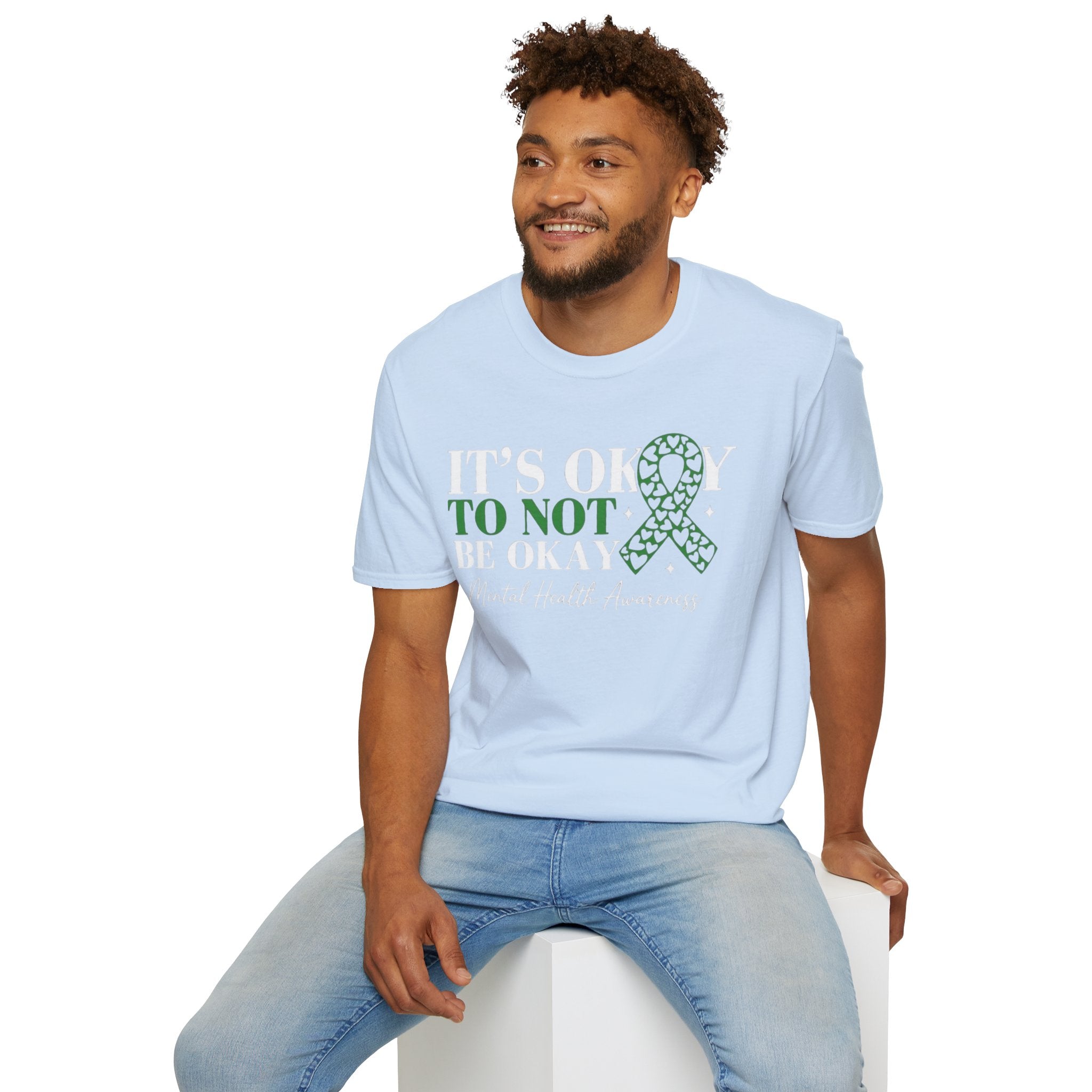 Mental Health Awareness T-Shirt — "It's Okay to Not Be Okay" with Green Ribbon