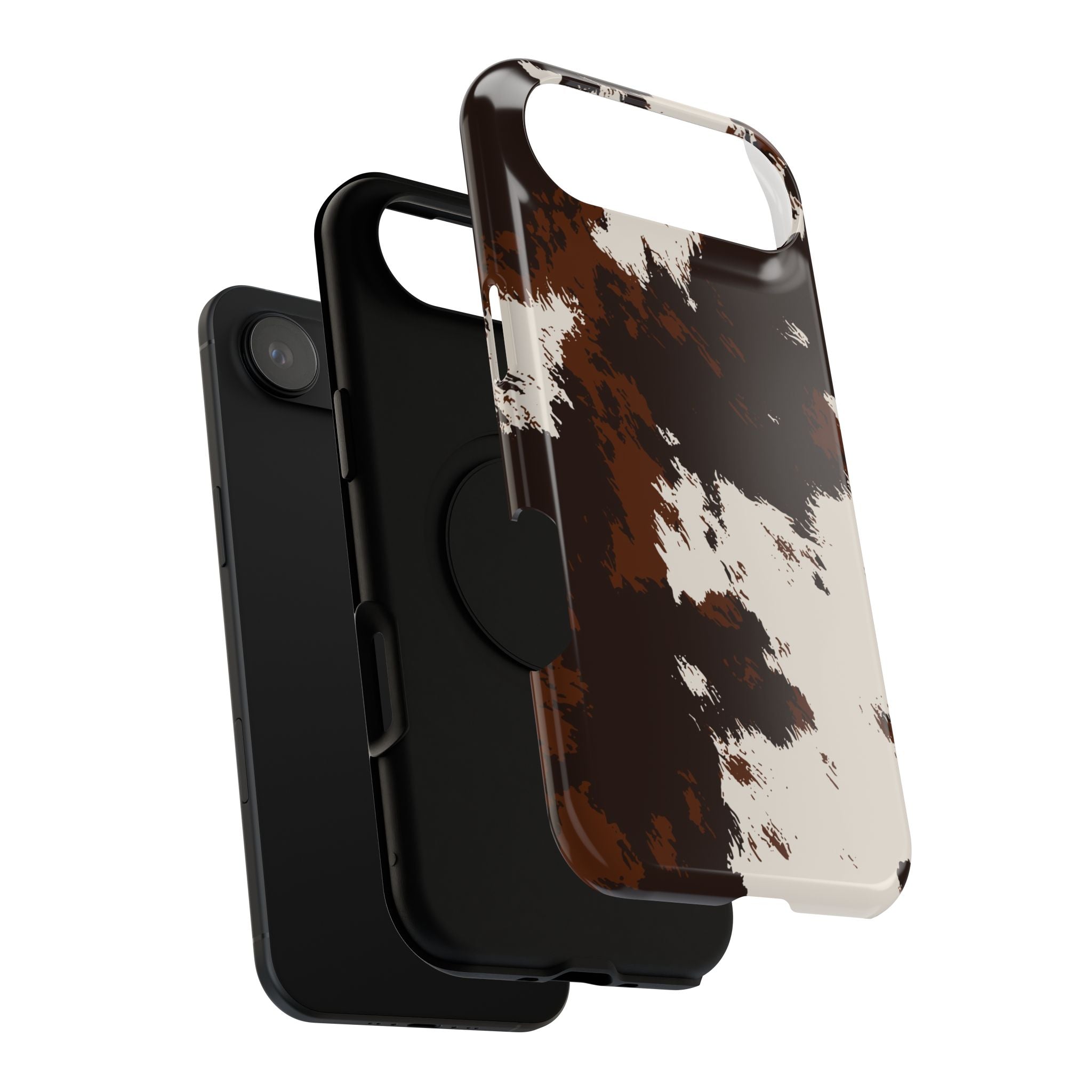 Cowhide Print Impact Phone Case — Brown & Cream Protective Cover