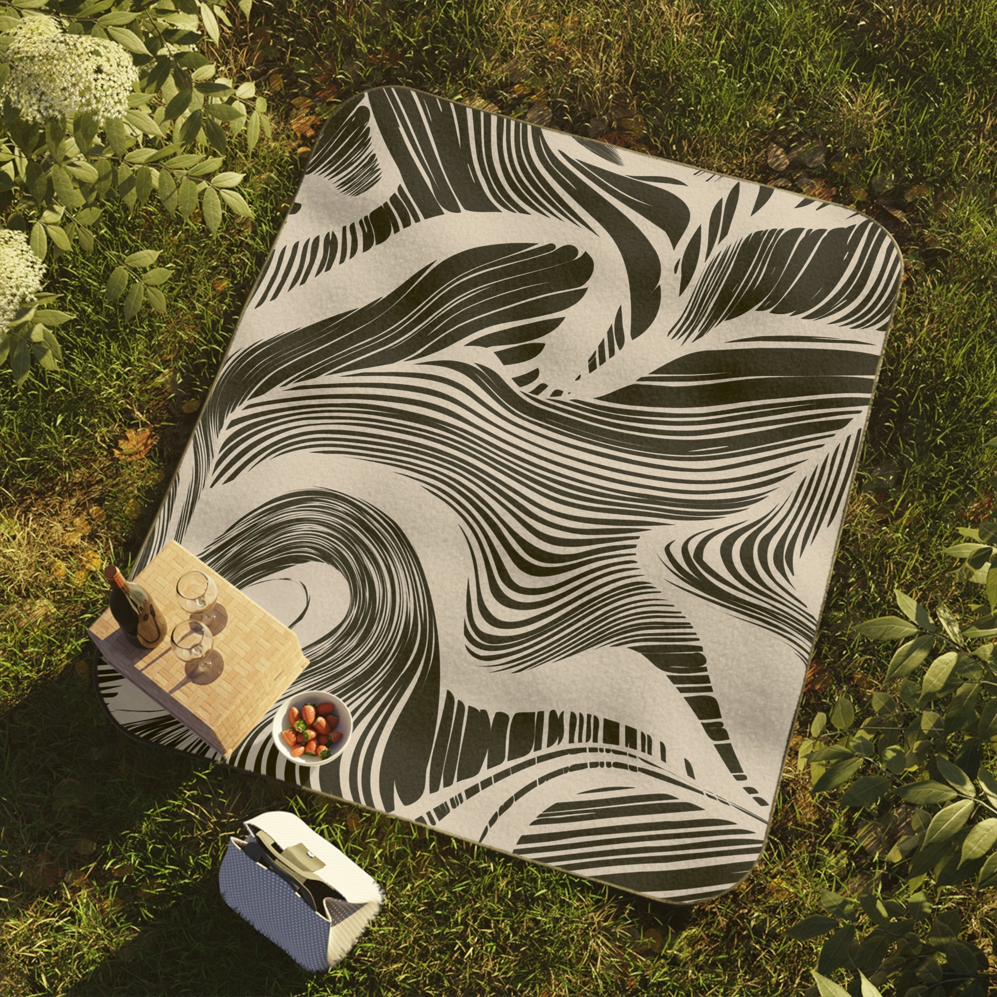 Swirling Marble Picnic Blanket — Modern Abstract Outdoor Throw
