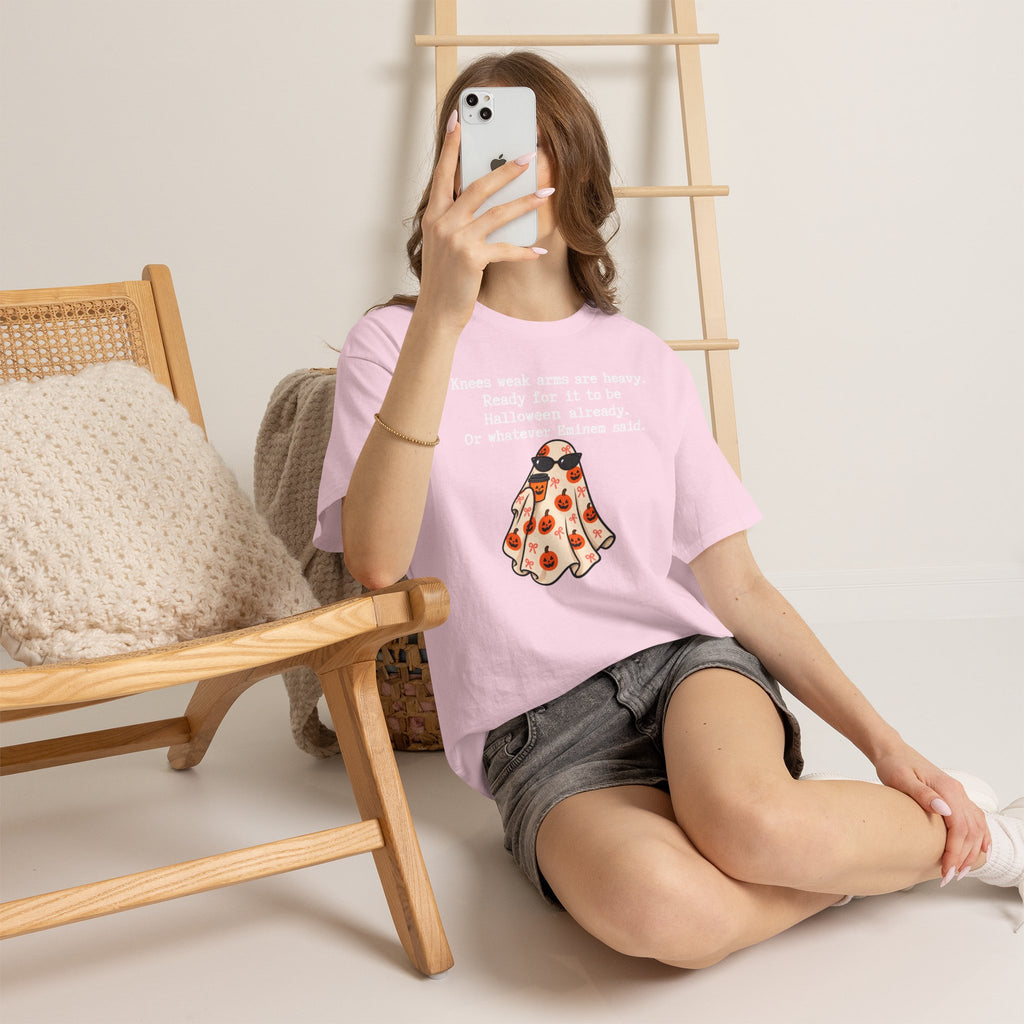 Funny Halloween Ghost T‑Shirt – "Knees Weak Arms Are Heavy" Pumpkin Ghost Tee