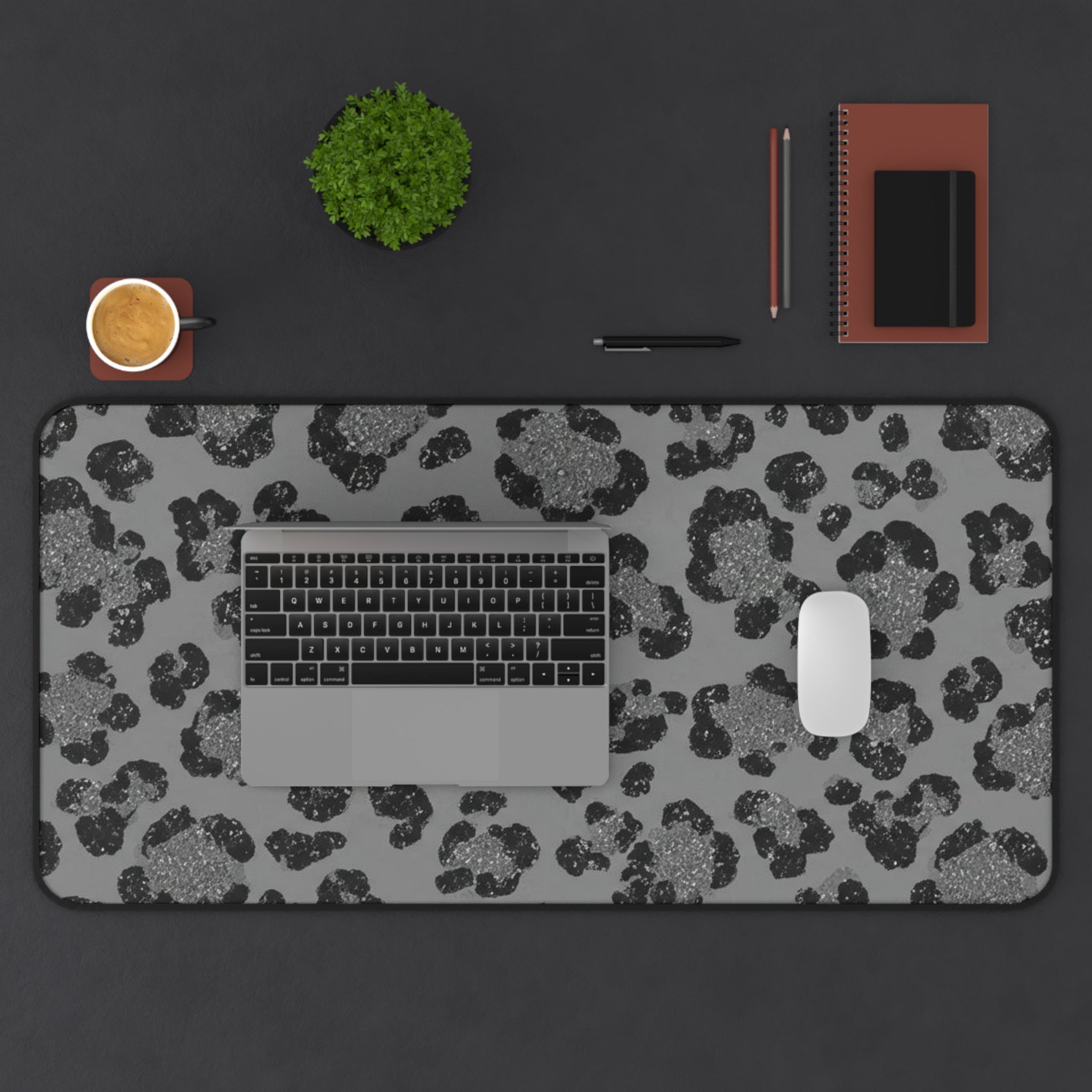 Grey Leopard Print Desk Mat — Stylish Anti-Slip Mouse Pad