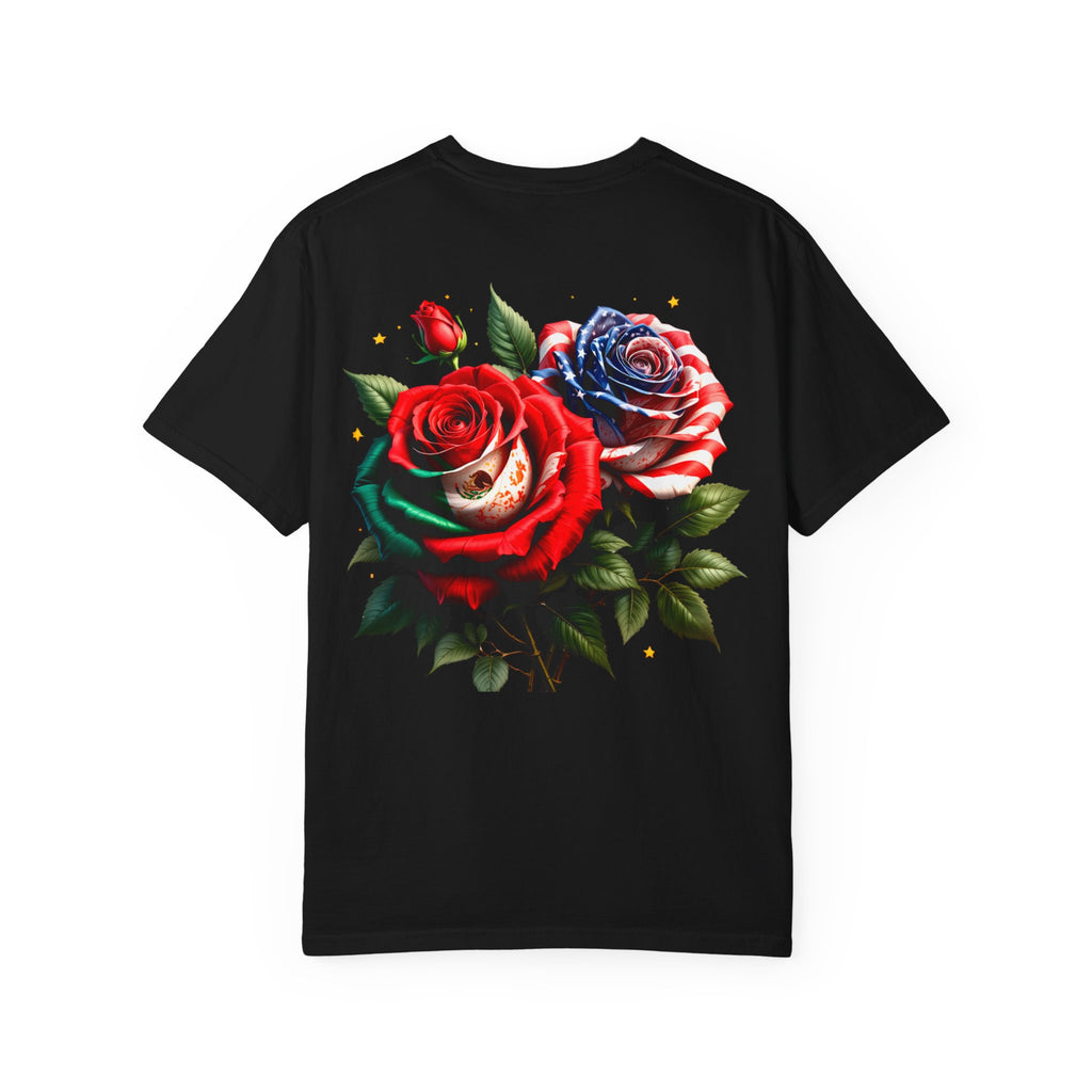 Rose Bouquet T-Shirt — Vintage Red & Blue Floral Back Graphic