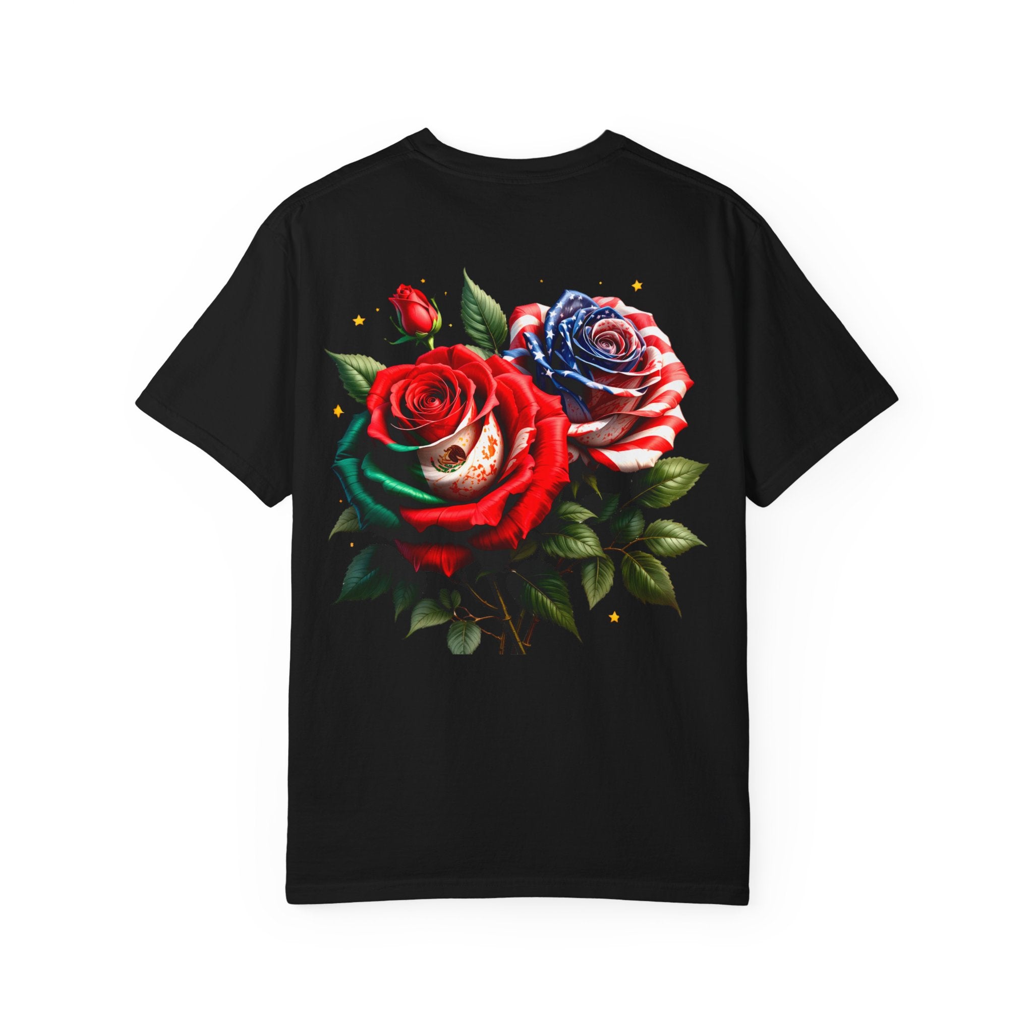 Rose Bouquet T-Shirt — Vintage Red & Blue Floral Back Graphic