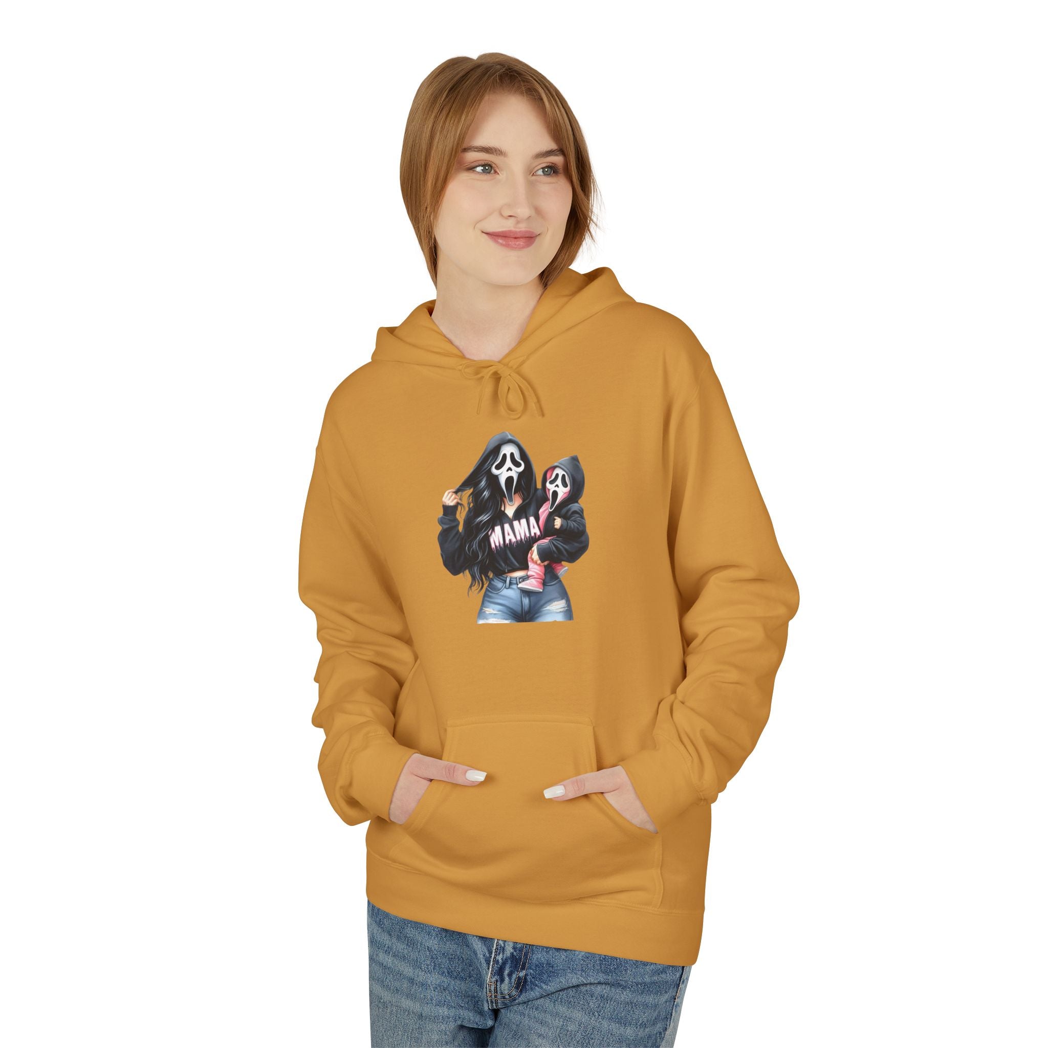 Street Style Graphic Hoodie — Woman in Leather Jacket Design