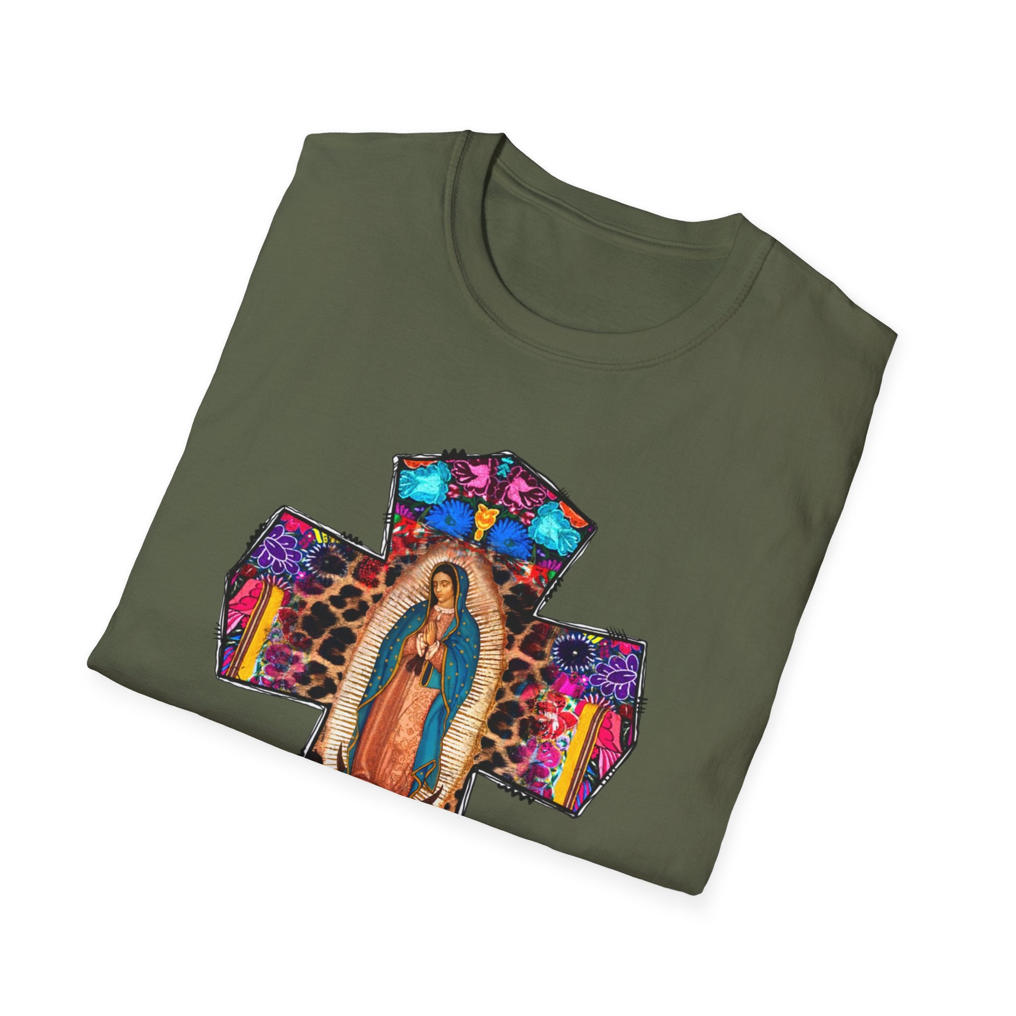 Our Lady of Guadalupe Cross T-Shirt | Religious Mexican Folk Art