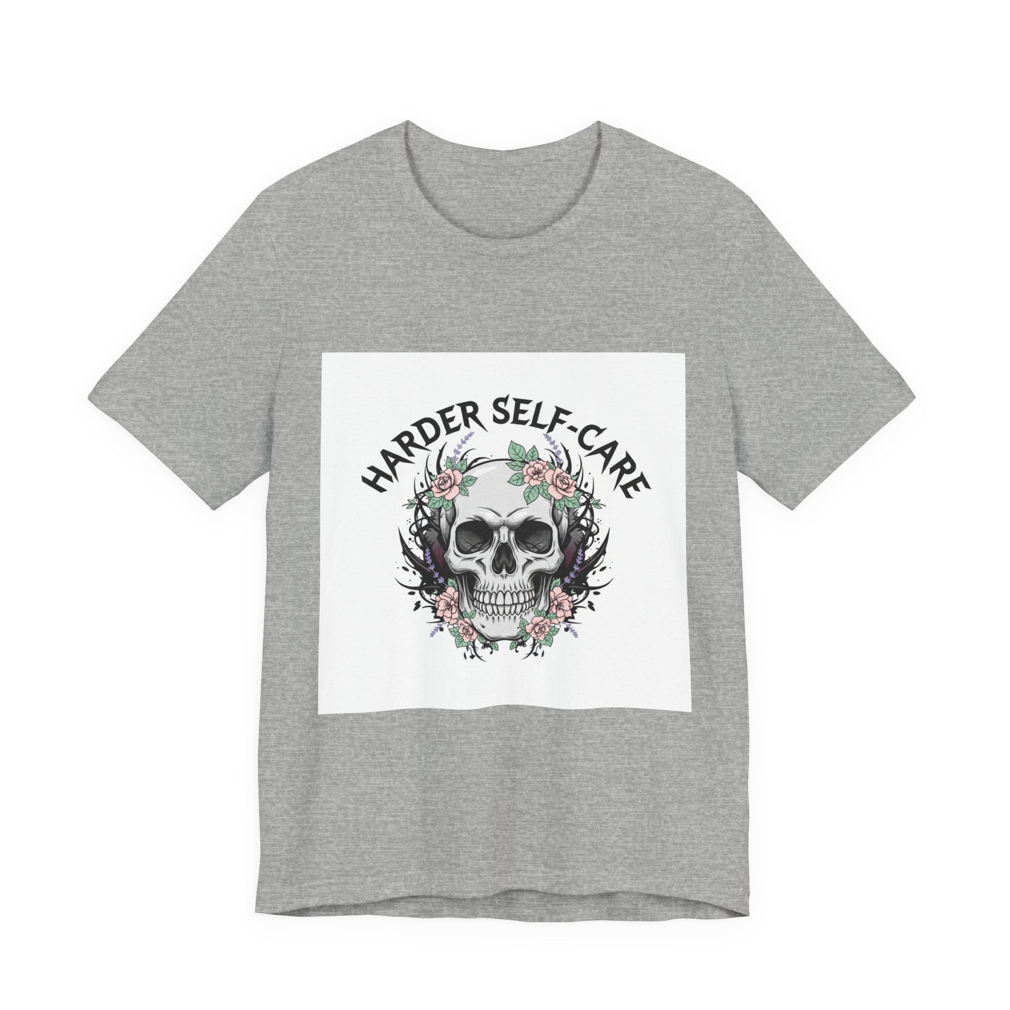 Harder Self-Care Skull Tee | metal font shirt, gothic wellness quote