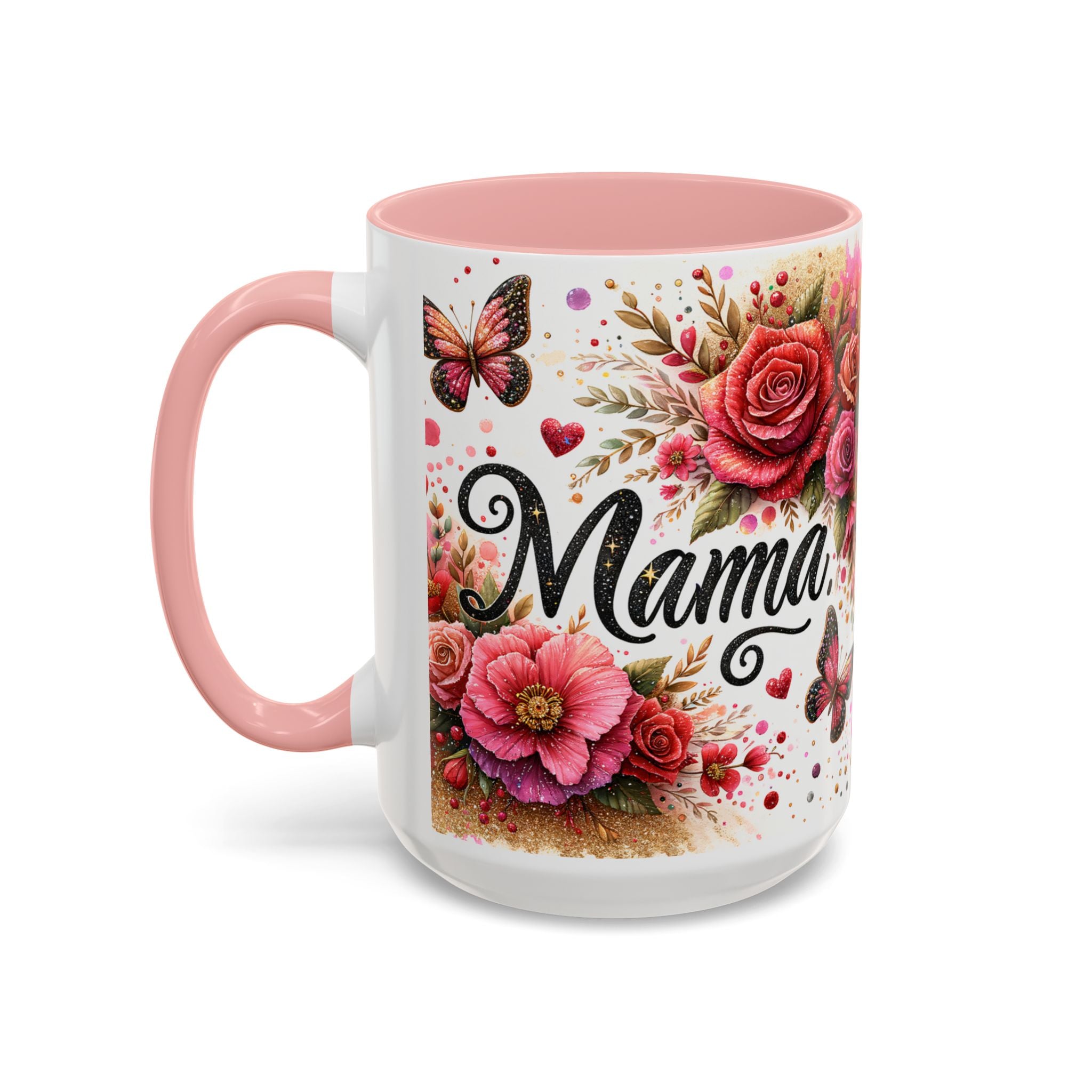 Mama Floral Accent Coffee Mug — Pink Roses & Butterflies (11/15oz)