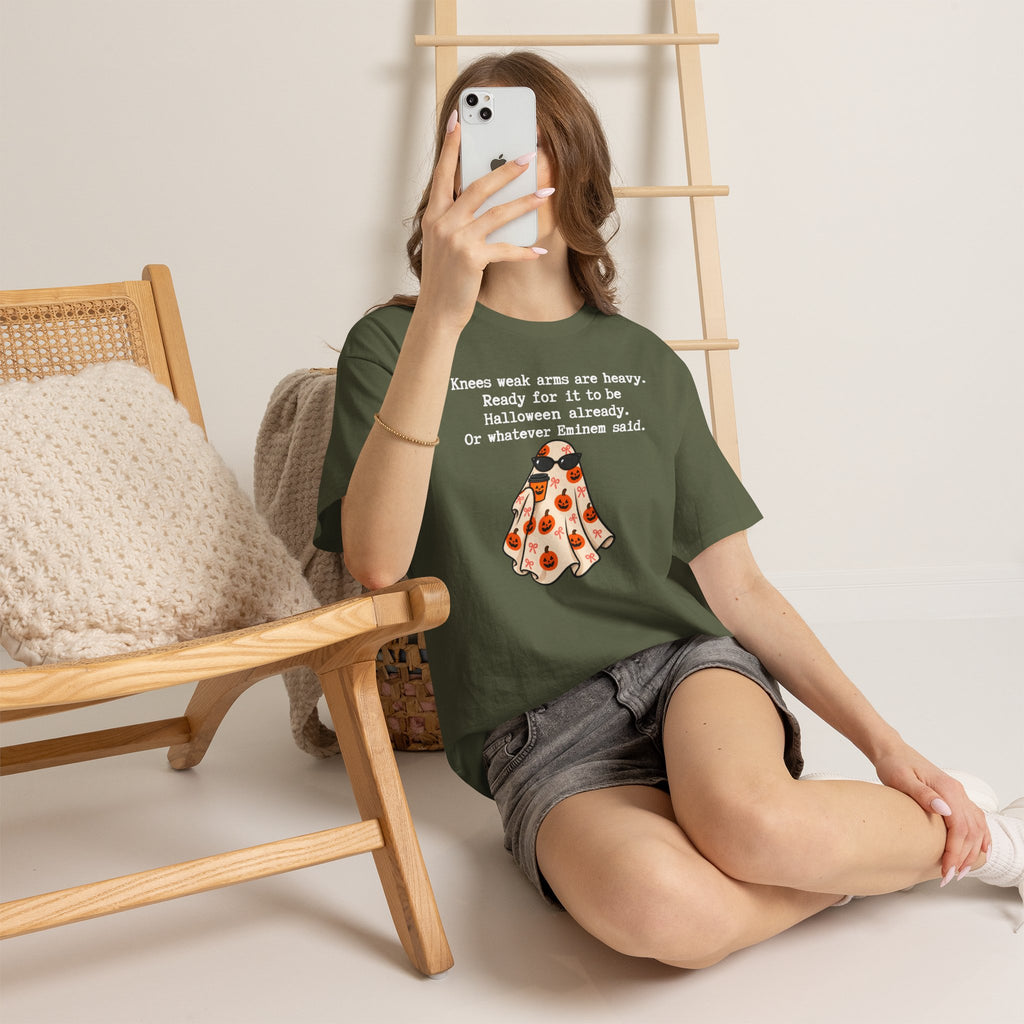 Funny Halloween Ghost T‑Shirt – "Knees Weak Arms Are Heavy" Pumpkin Ghost Tee