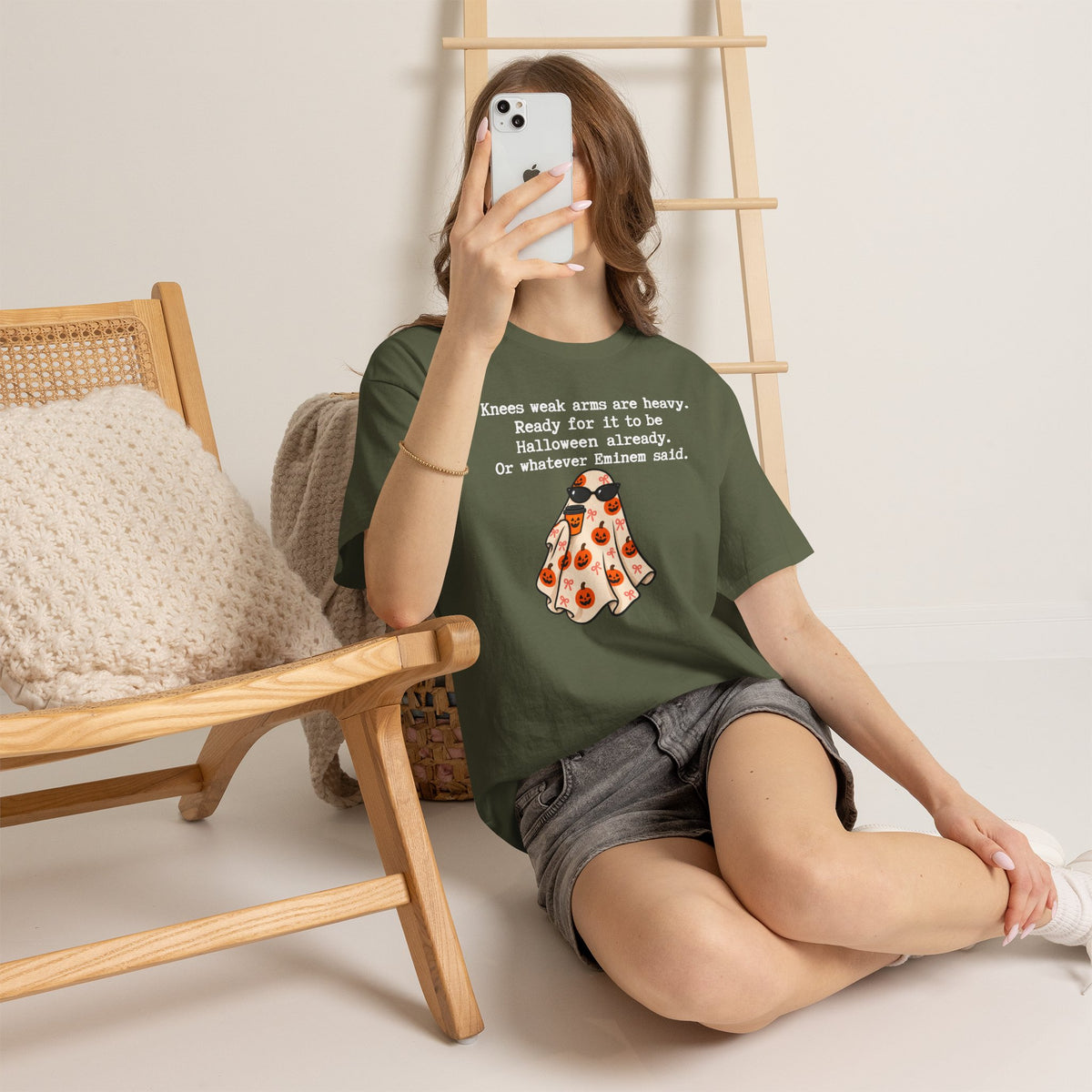 Funny Halloween Ghost T‑Shirt – "Knees Weak Arms Are Heavy" Pumpkin Ghost Tee